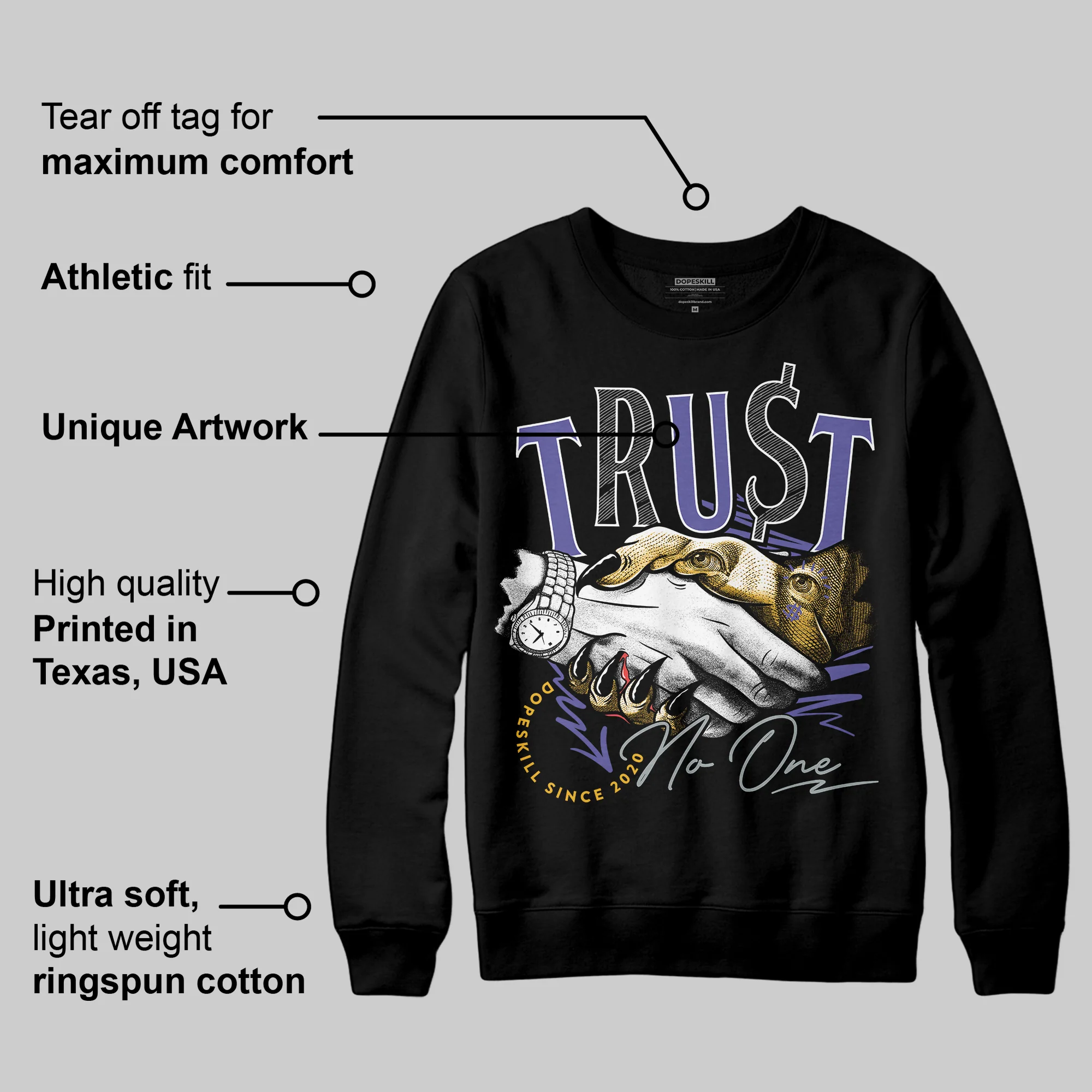 Lakers 4s DopeSkill Sweatshirt Trust No One Graphic - Image 3