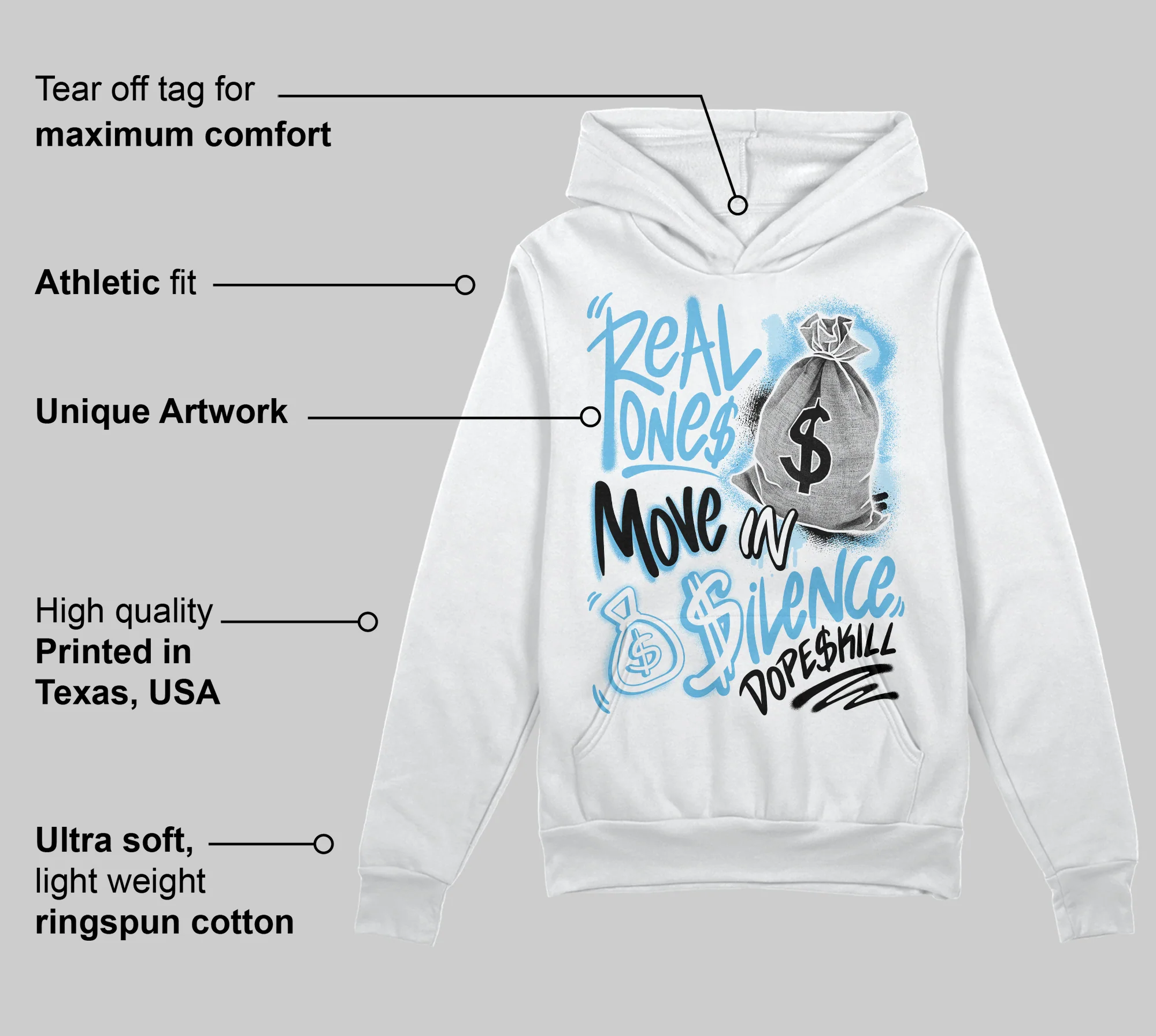Legend Blue 11s DopeSkill Hoodie Sweatshirt Real One Move In Silence Graphic - Image 3
