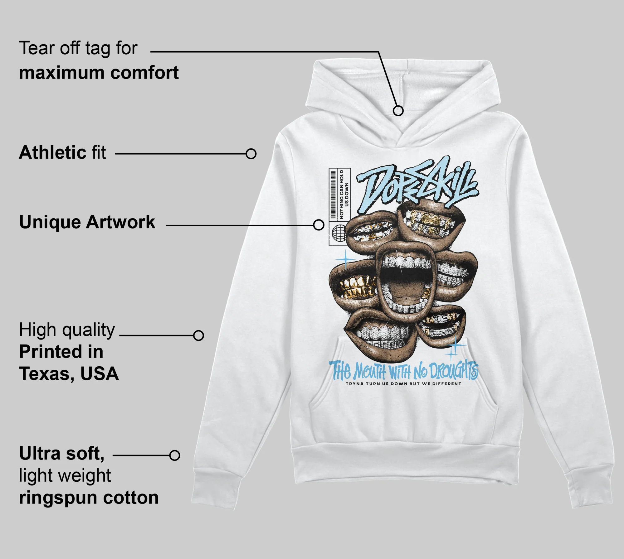 Legend Blue 11s DopeSkill Hoodie Sweatshirt The Mouth With No Droughts Graphic - Image 3