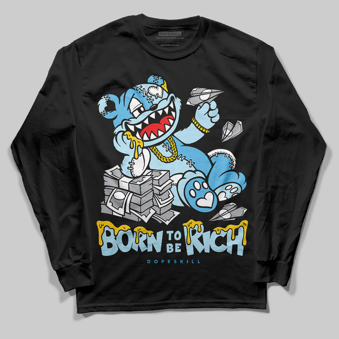 Legend Blue 11s DopeSkill Long Sleeve T-Shirt Born To Be Rich Graphic - Image 2