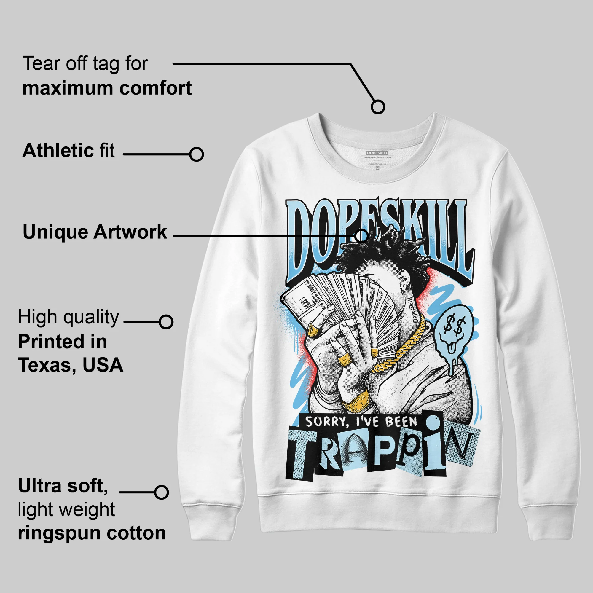 Legend Blue 11s DopeSkill Sweatshirt Sorry I've Been Trappin Graphic - Image 3