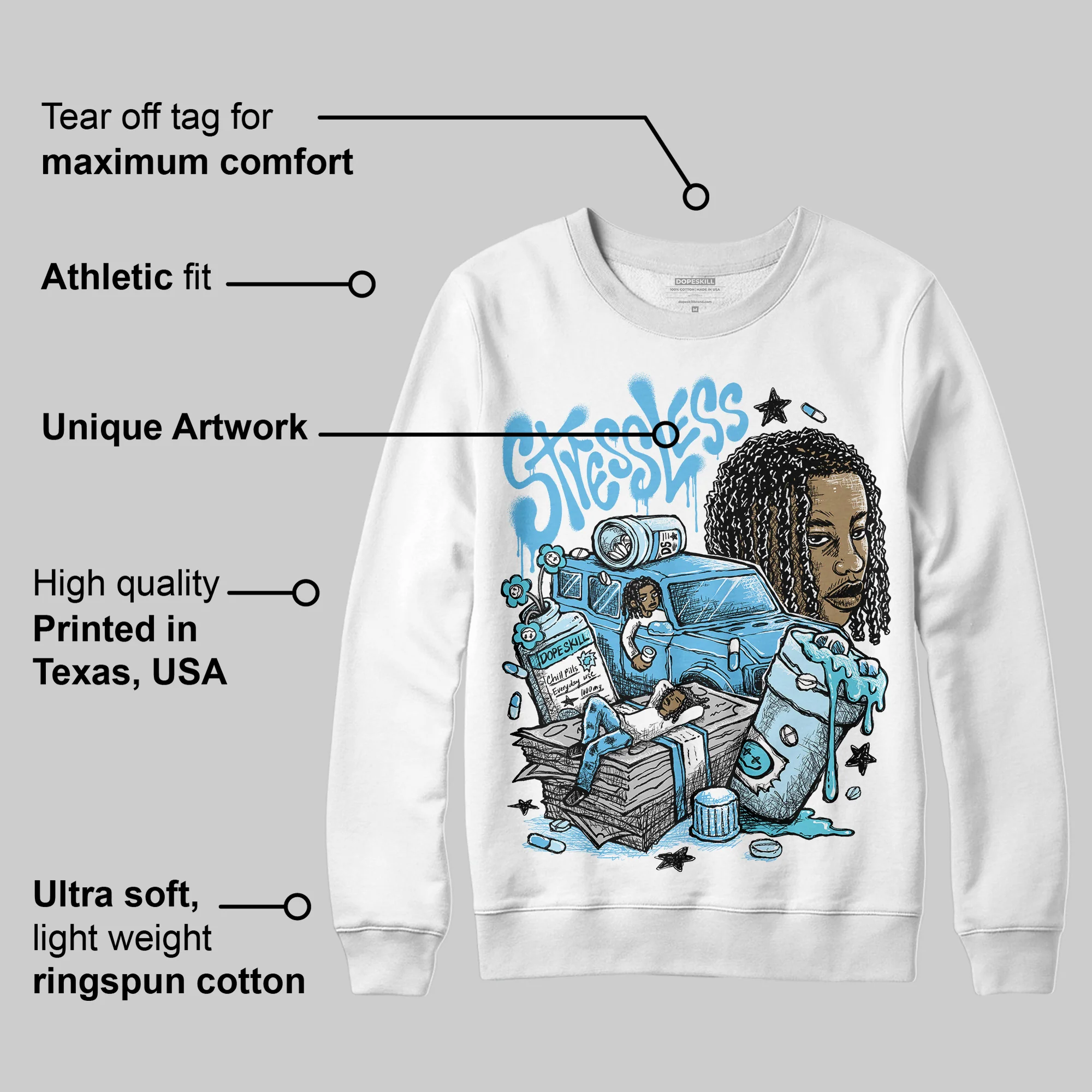 Legend Blue 11s DopeSkill Sweatshirt Stressless Graphic - Image 3
