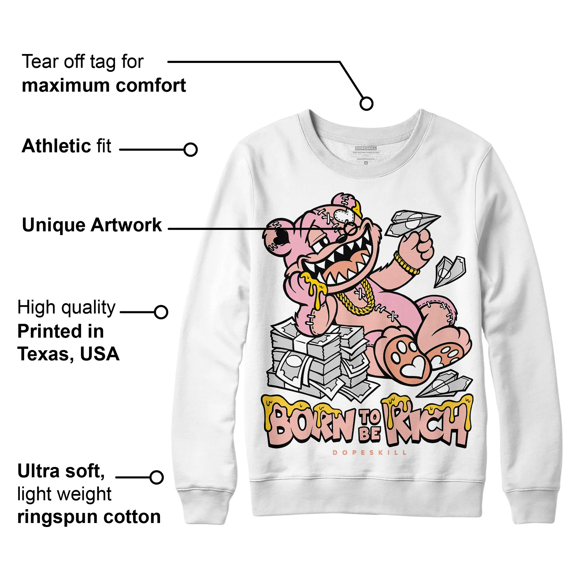 Legend Pink 11s DopeSkill Sweatshirt Born To Be Rich Graphic - Image 3