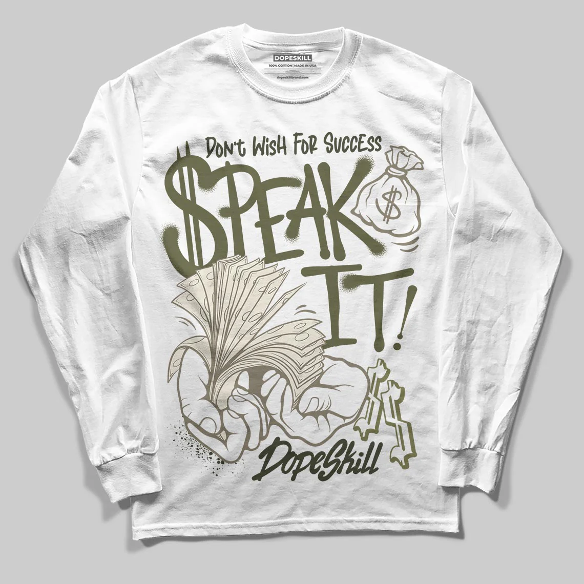 Medium Olive 3s DopeSkill Long Sleeve T-Shirt Speak It Graphic - Image 2