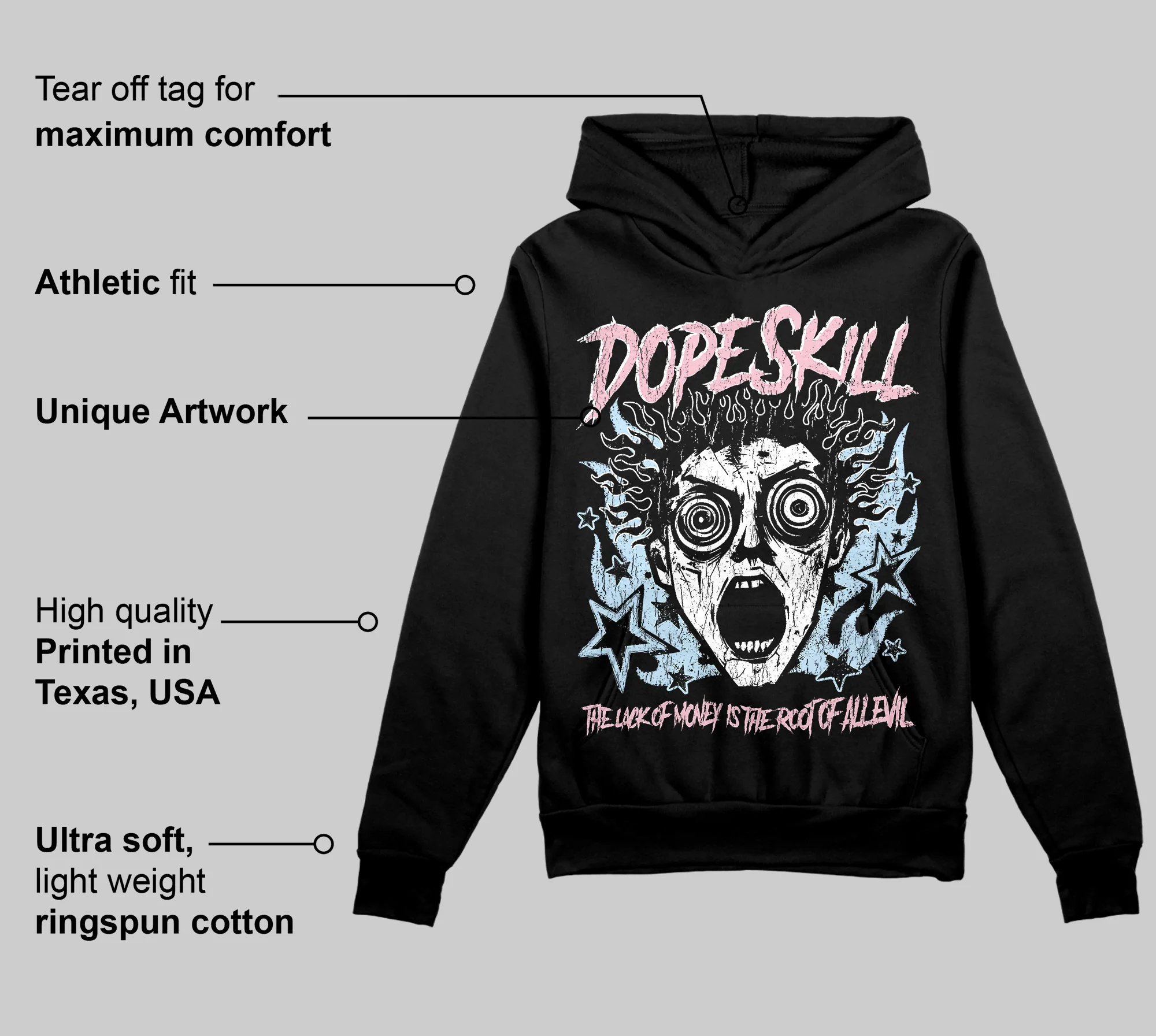 Medium Soft Pink 4s DopeSkill Hoodie Sweatshirt Root of Evil Graphic - Image 3