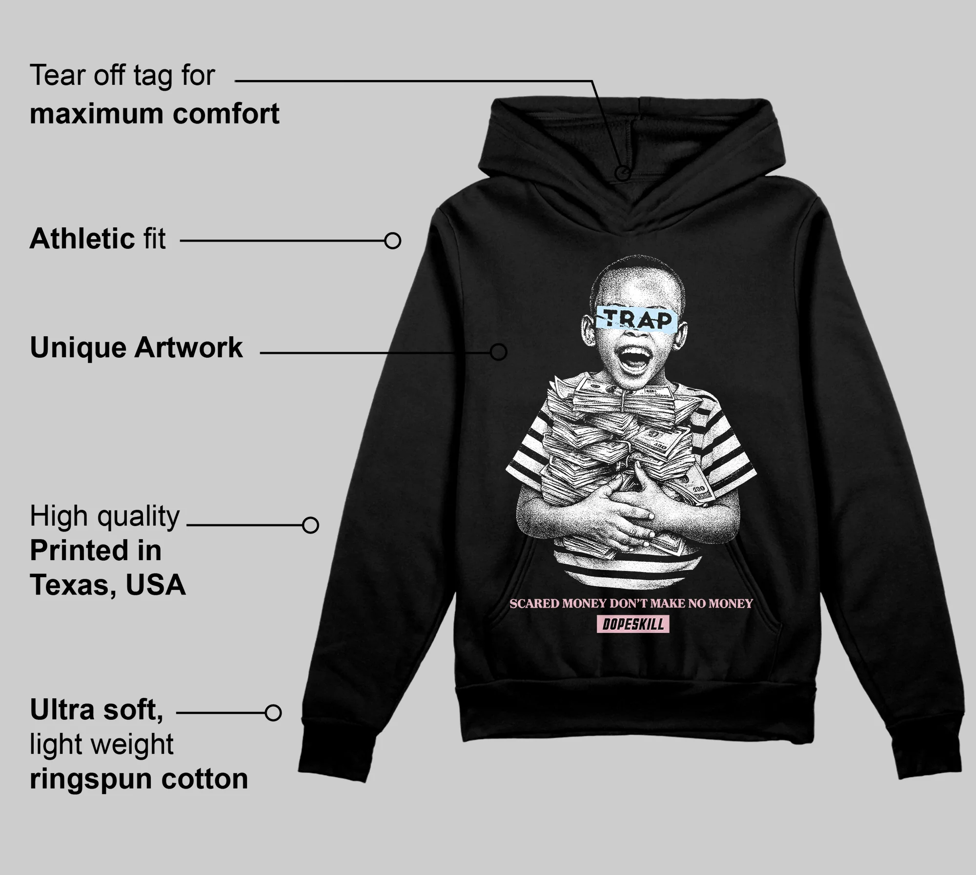 Medium Soft Pink 4s DopeSkill Hoodie Sweatshirt Scared Money Don't Make No Money Graphic - Image 3