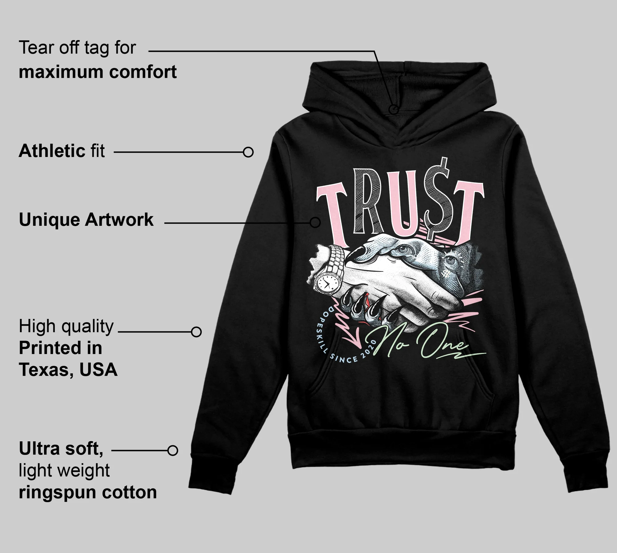 Medium Soft Pink 4s DopeSkill Hoodie Sweatshirt Trust No One Graphic - Image 3