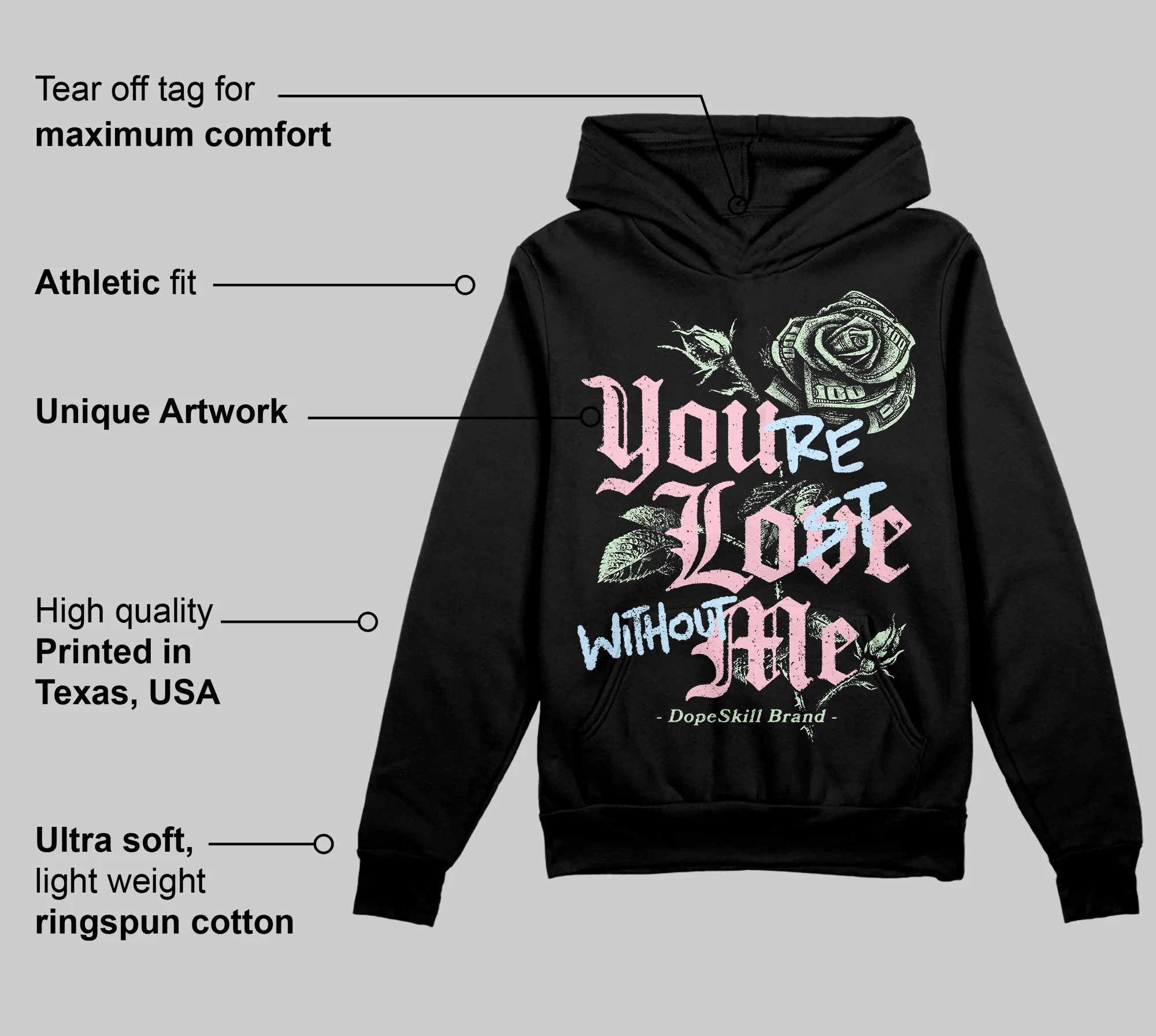Medium Soft Pink 4s DopeSkill Hoodie Sweatshirt You’re Lost Without Me Graphic - Image 3