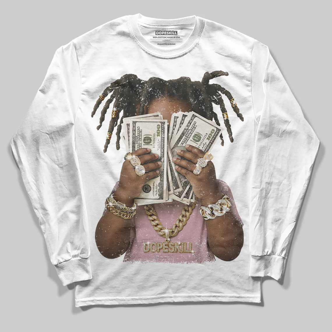 Medium Soft Pink 4s DopeSkill Long Sleeve T-Shirt Rich Youth Graphic - Image 2