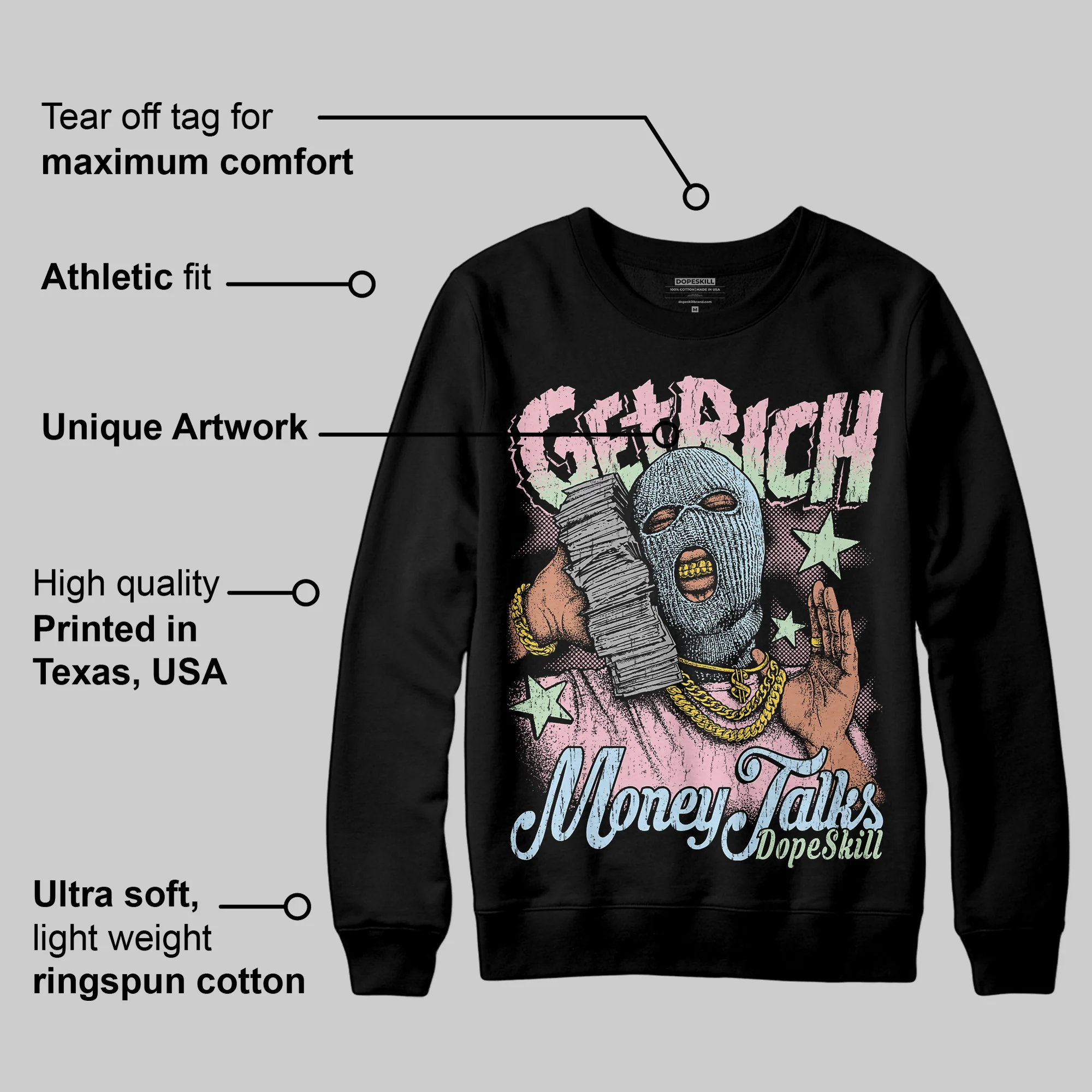 Medium Soft Pink 4s DopeSkill Sweatshirt Get Rich Graphic - Image 3