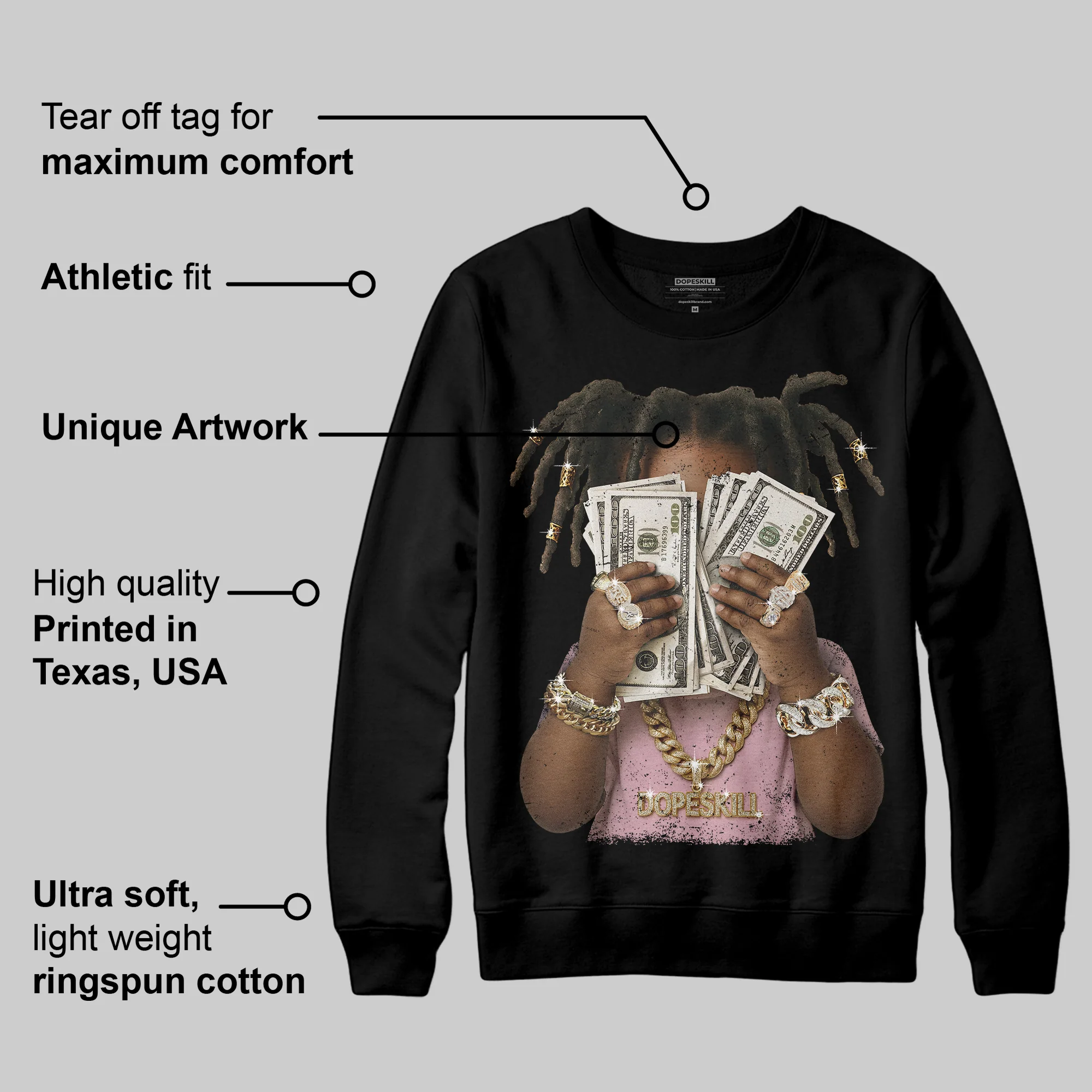 Medium Soft Pink 4s DopeSkill Sweatshirt Rich Youth Graphic - Image 3