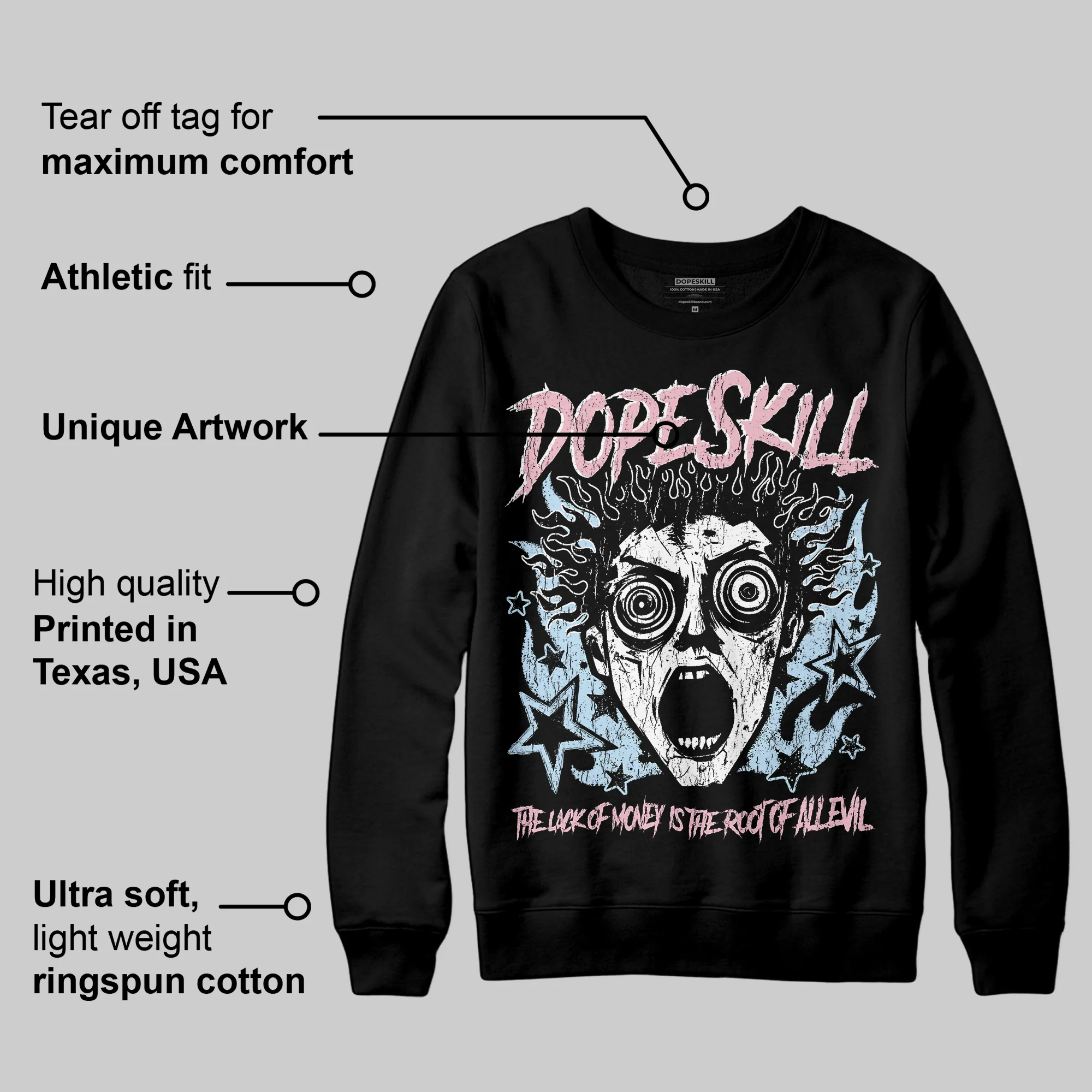 Medium Soft Pink 4s DopeSkill Sweatshirt Root of Evil Graphic - Image 3