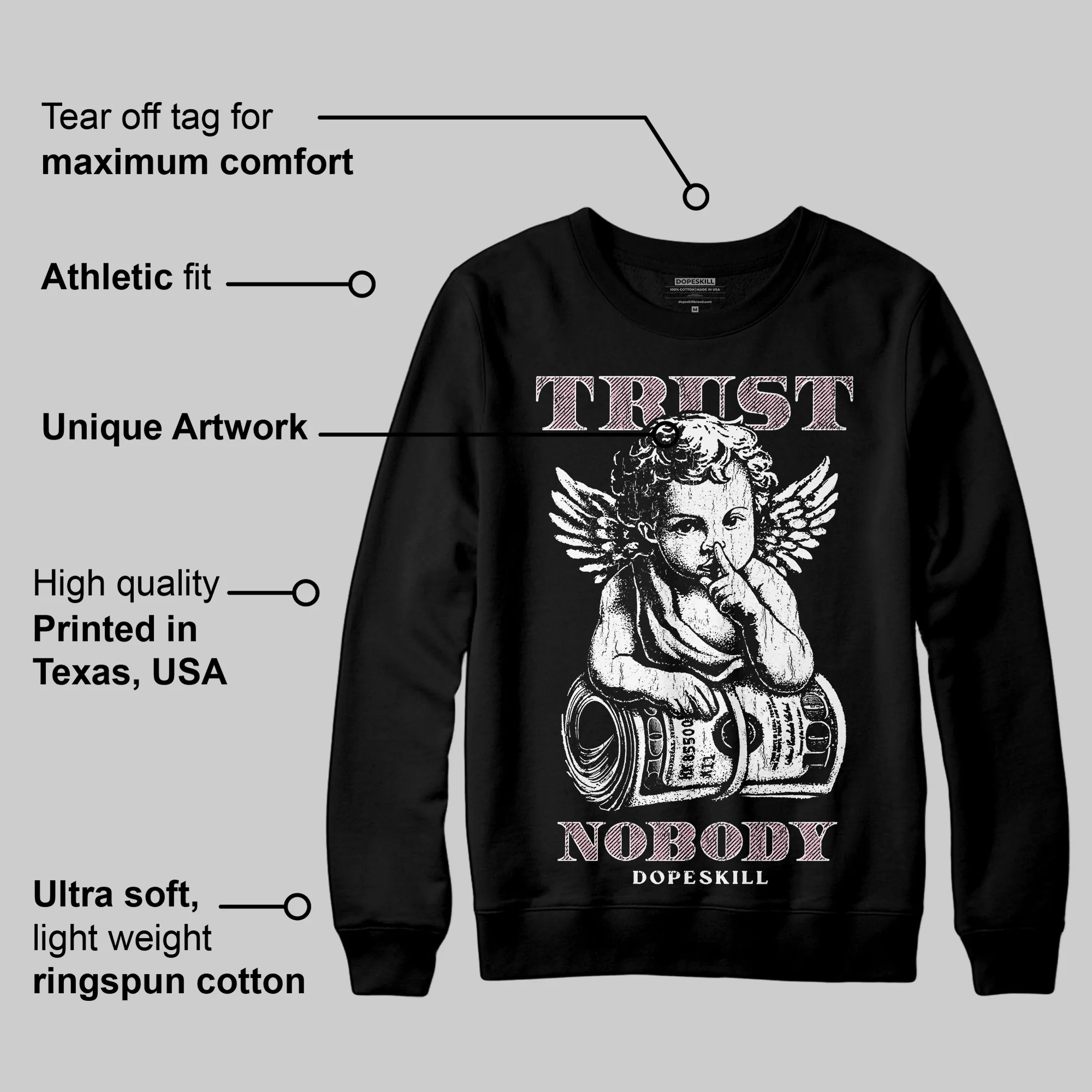 Medium Soft Pink 4s DopeSkill Sweatshirt Trust Nobody Graphic - Image 3