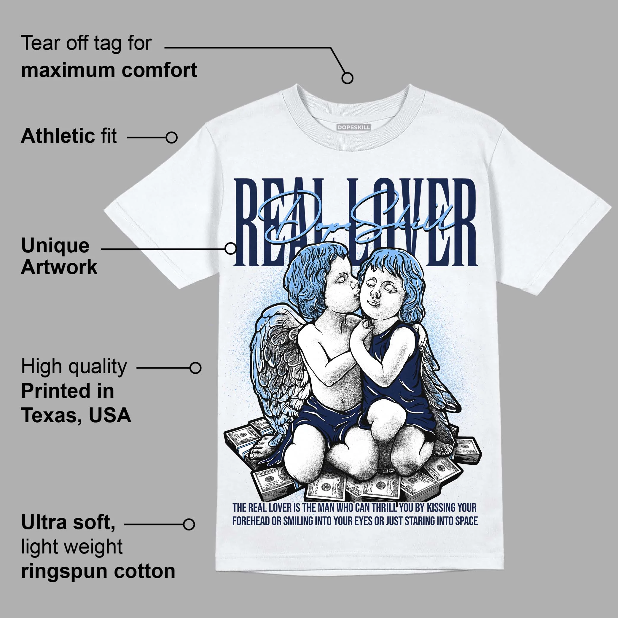 Midnight Navy 5s DopeSkill T-Shirt Real Lover Graphic - Image 2