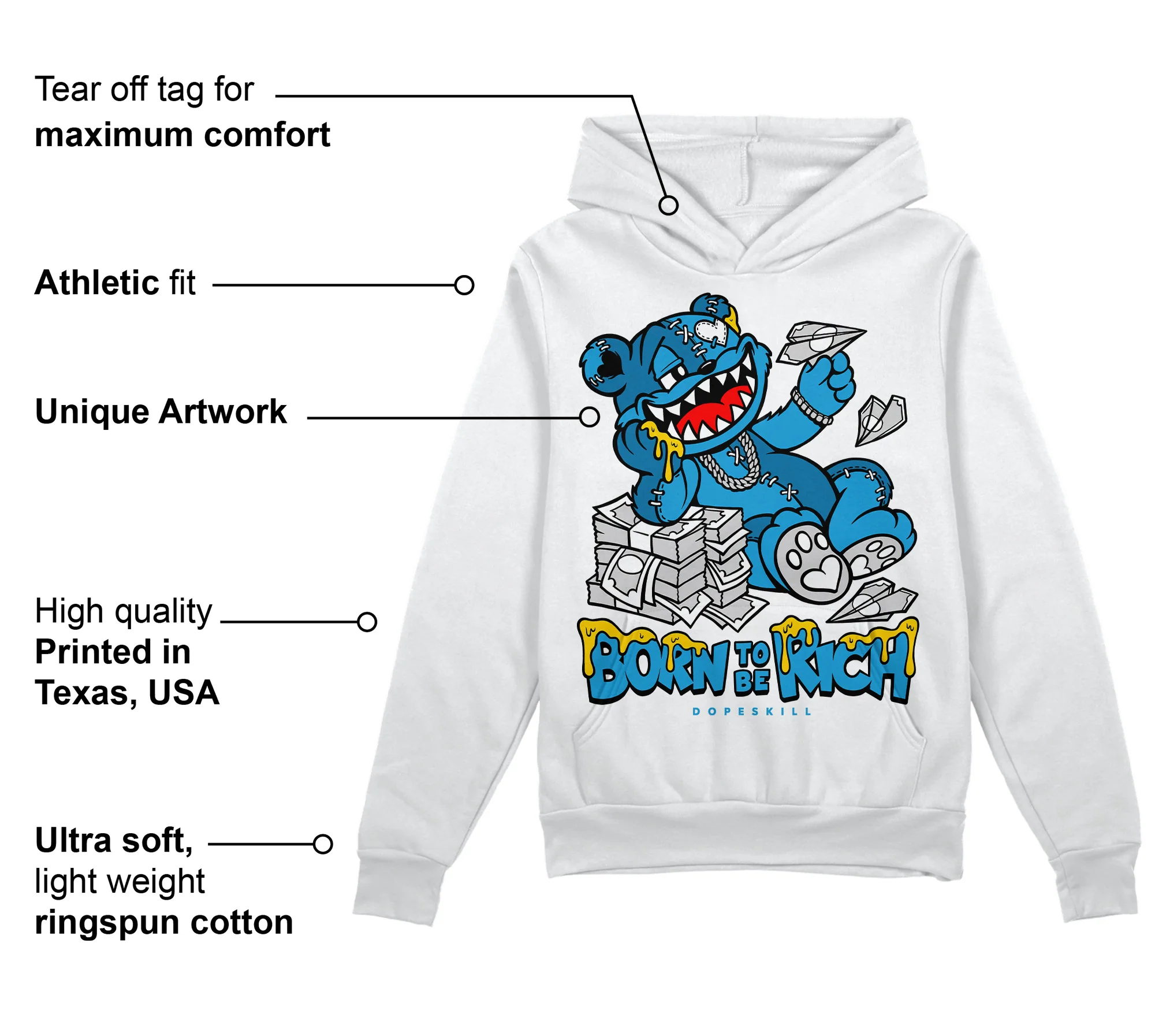 Military Blue 4s DopeSkill Hoodie Sweatshirt Born To Be Rich Graphic - Image 3
