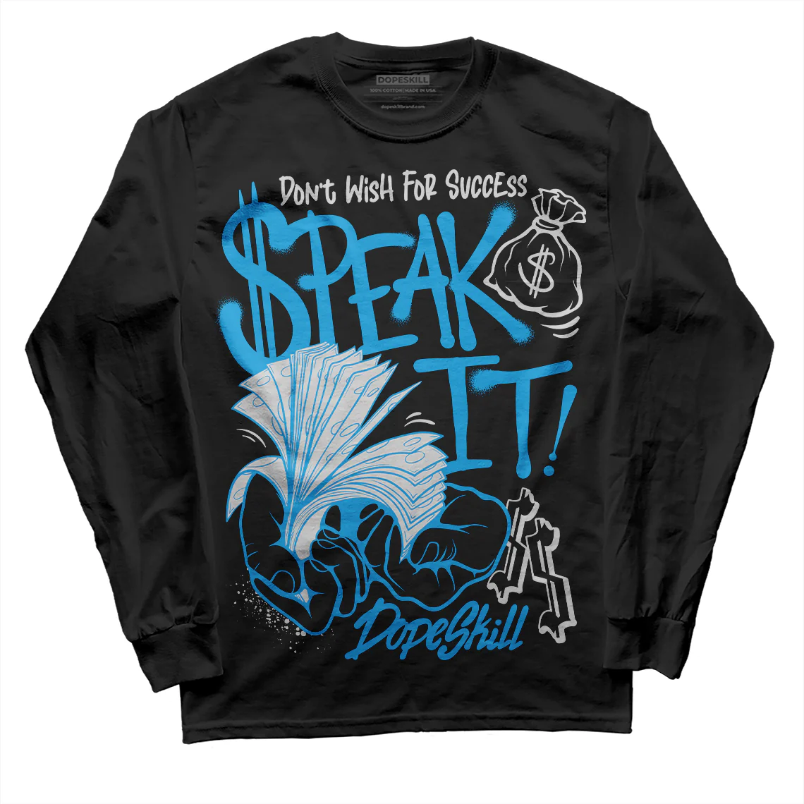 Military Blue 4s DopeSkill Long Sleeve T-Shirt Speak It Graphic - Image 2