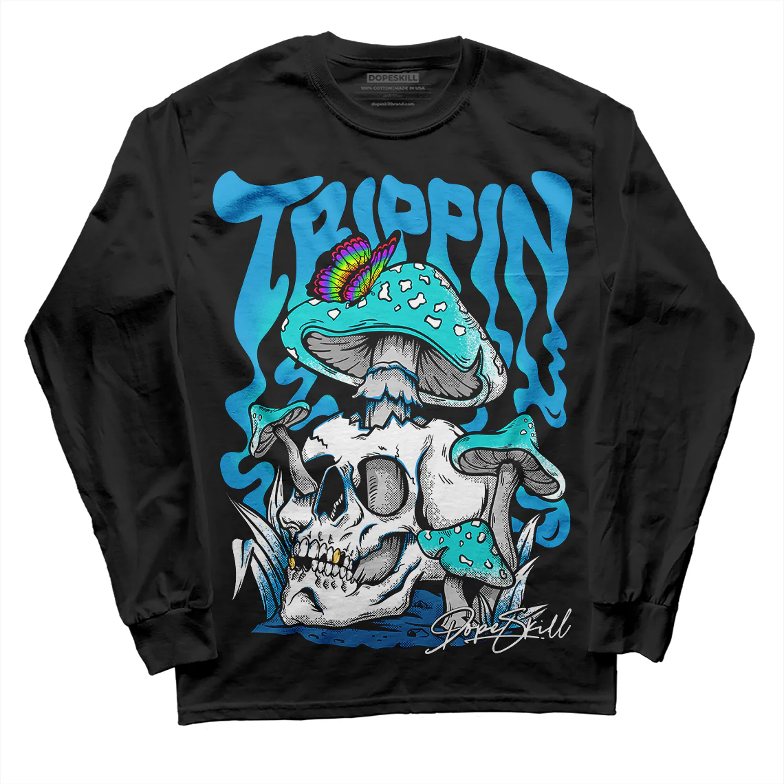 Military Blue 4s DopeSkill Long Sleeve T-Shirt Trippin Graphic - Image 2