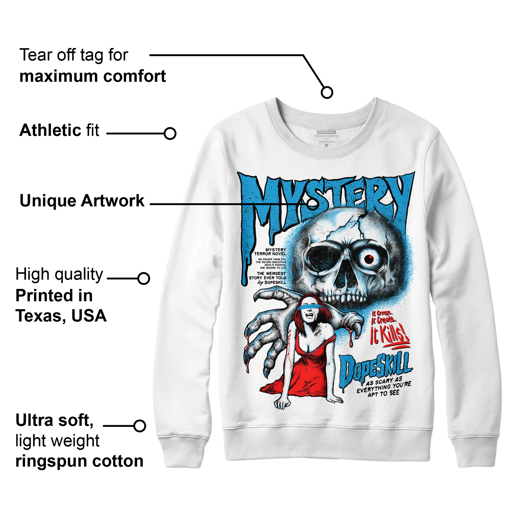 Military Blue 4s DopeSkill Sweatshirt Mystery Ghostly Grasp Graphic - Image 3
