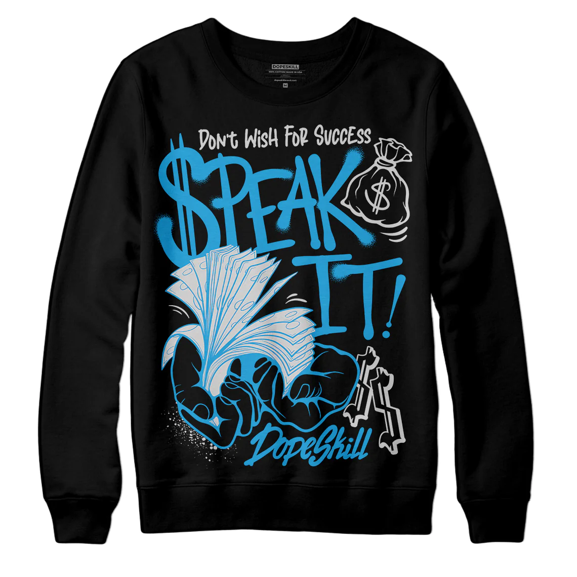 Military Blue 4s DopeSkill Sweatshirt Speak It Graphic - Image 2