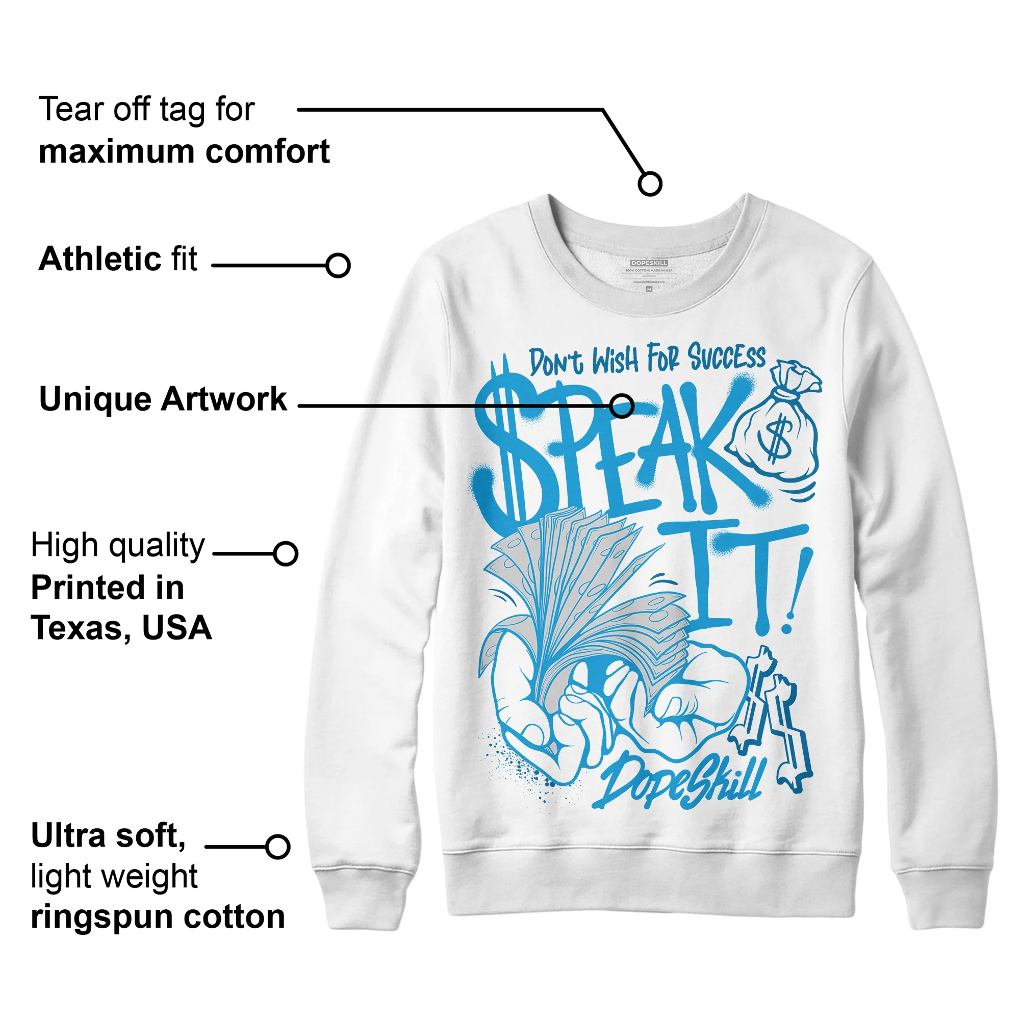 Military Blue 4s DopeSkill Sweatshirt Speak It Graphic - Image 3
