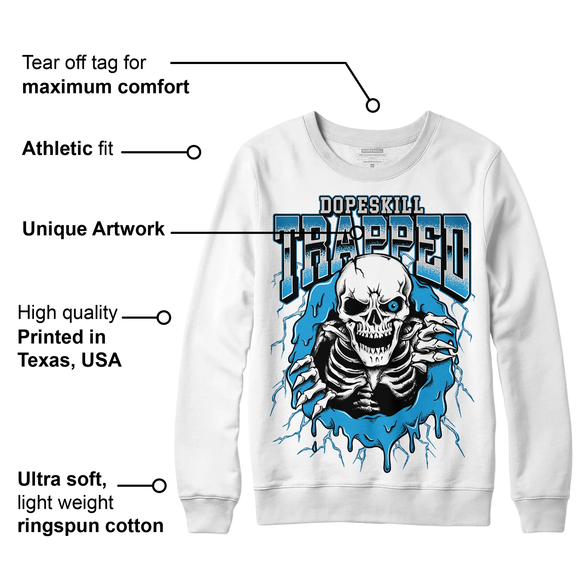 Military Blue 4s DopeSkill Sweatshirt Trapped Halloween Graphic - Image 3