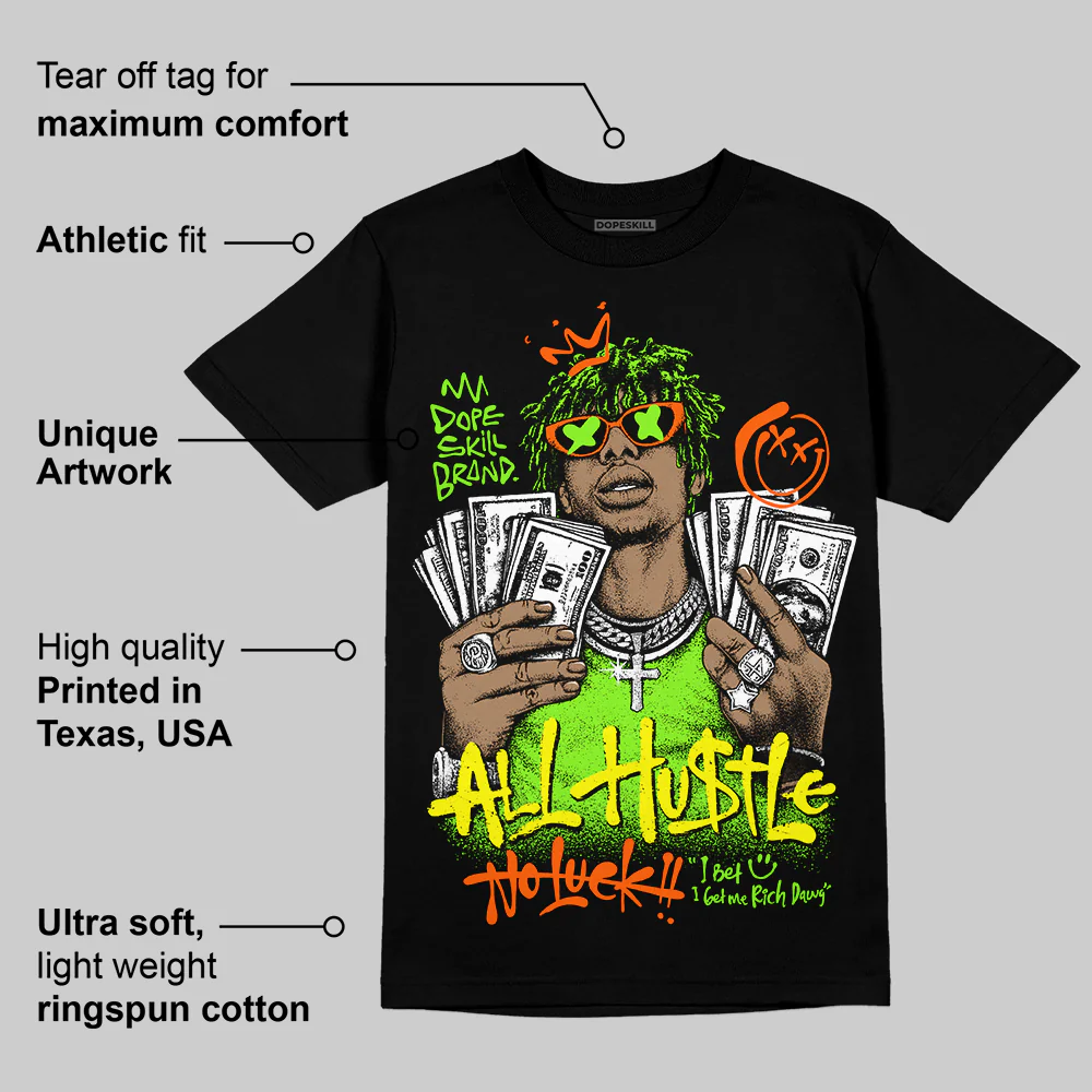 Neon Green 'All Hustle No Luck' DopeSkill Graphic T-Shirt - Image 4