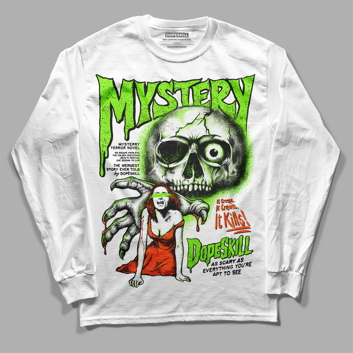 Neon Green Collection DopeSkill Long Sleeve T-Shirt Mystery Ghostly Grasp Graphic - Image 2