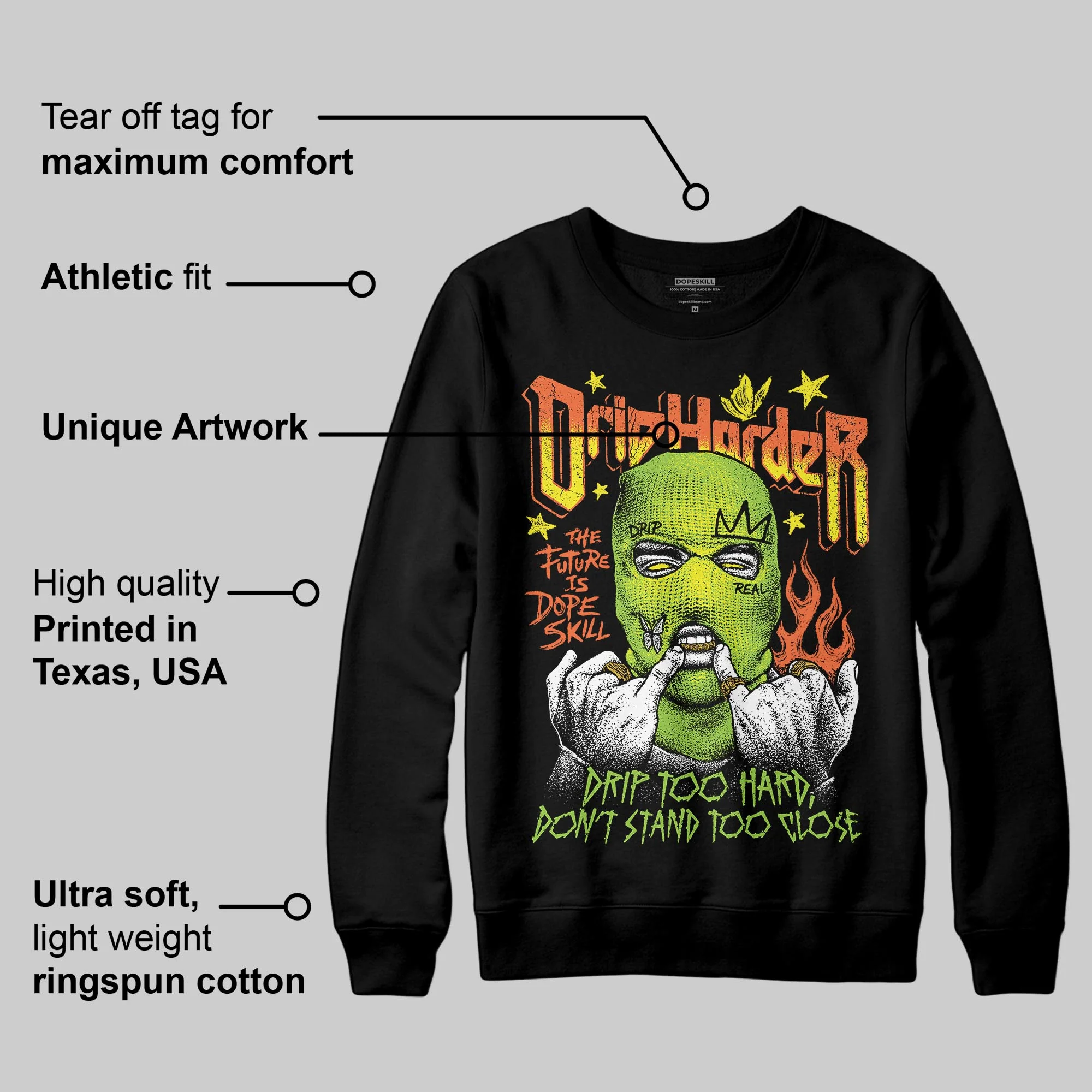 Neon Green Collection DopeSkill Sweatshirt Drip Harder Graphic - Image 3