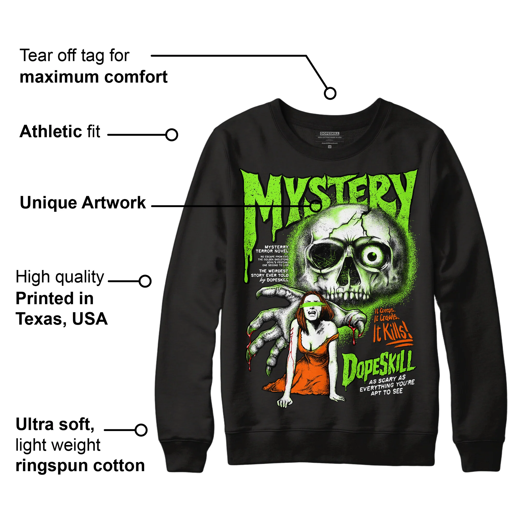 Neon Green Collection DopeSkill Sweatshirt Mystery Ghostly Grasp Graphic - Image 3