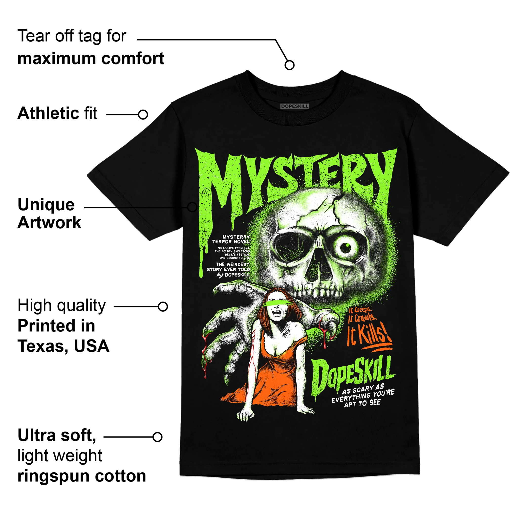 Neon Green Collection DopeSkill T-Shirt Mystery Ghostly Grasp Graphic - Image 3