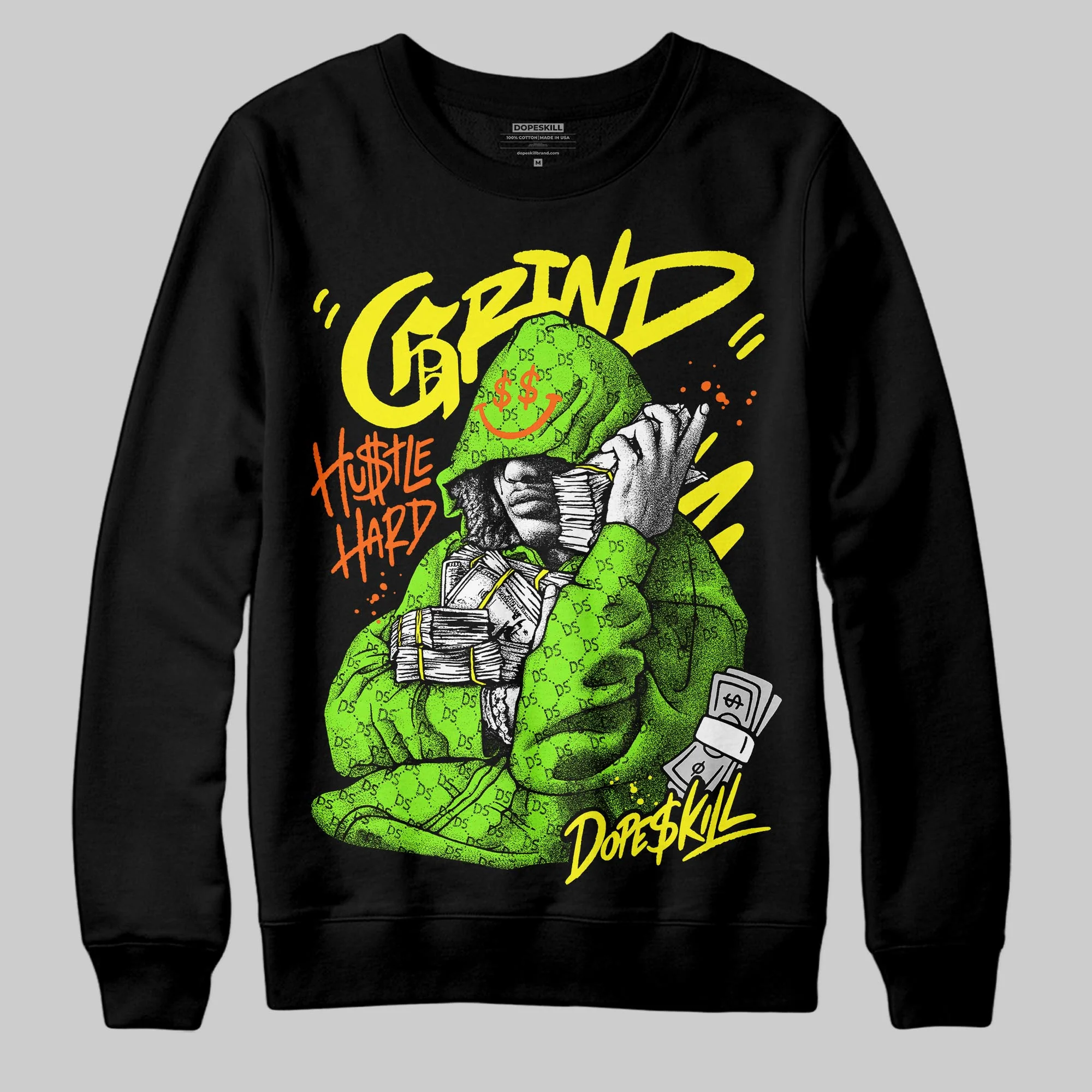 Neon Green 'Grind Pray' DopeSkill Graphic Sweatshirt