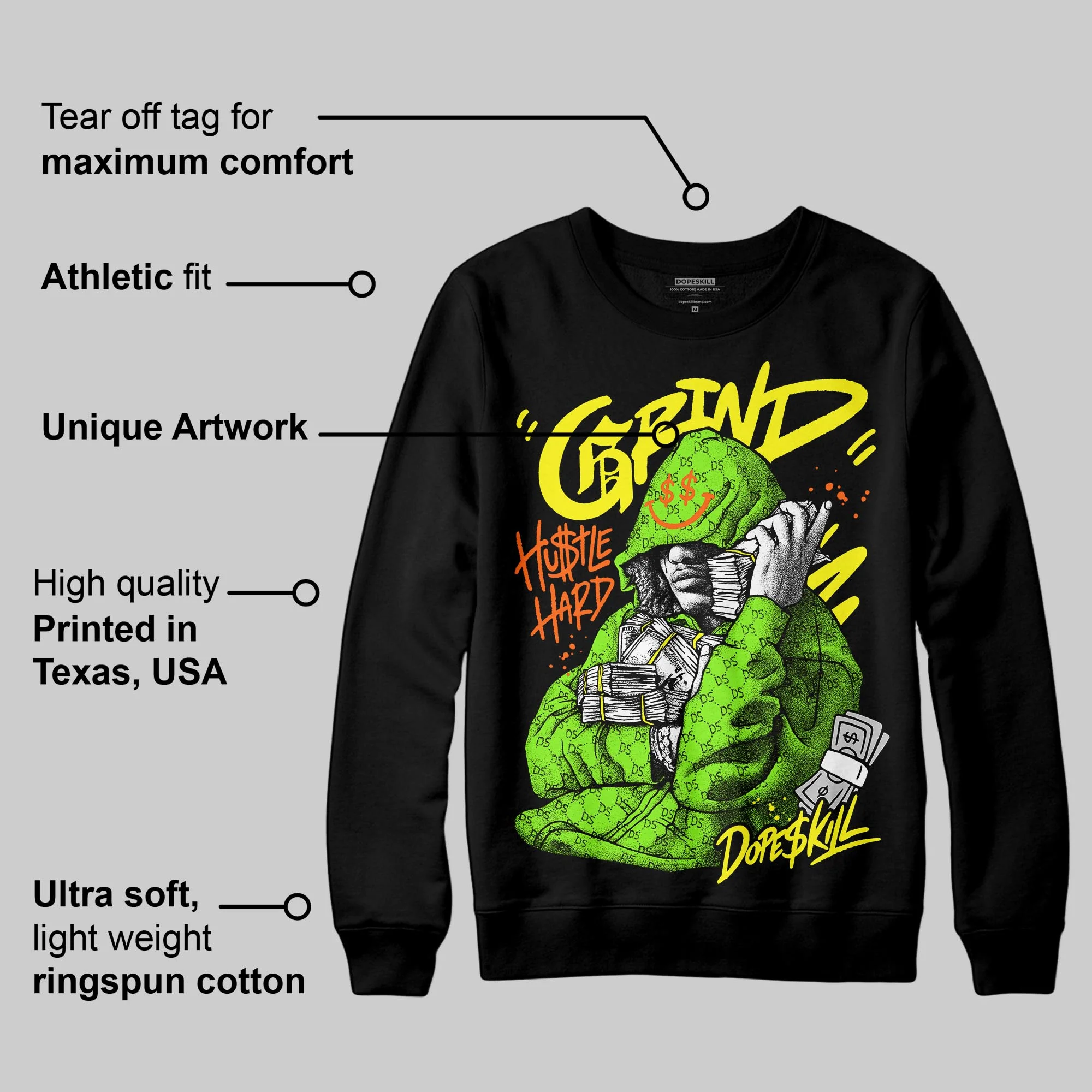 Neon Green 'Grind Pray' DopeSkill Graphic Sweatshirt - Image 3