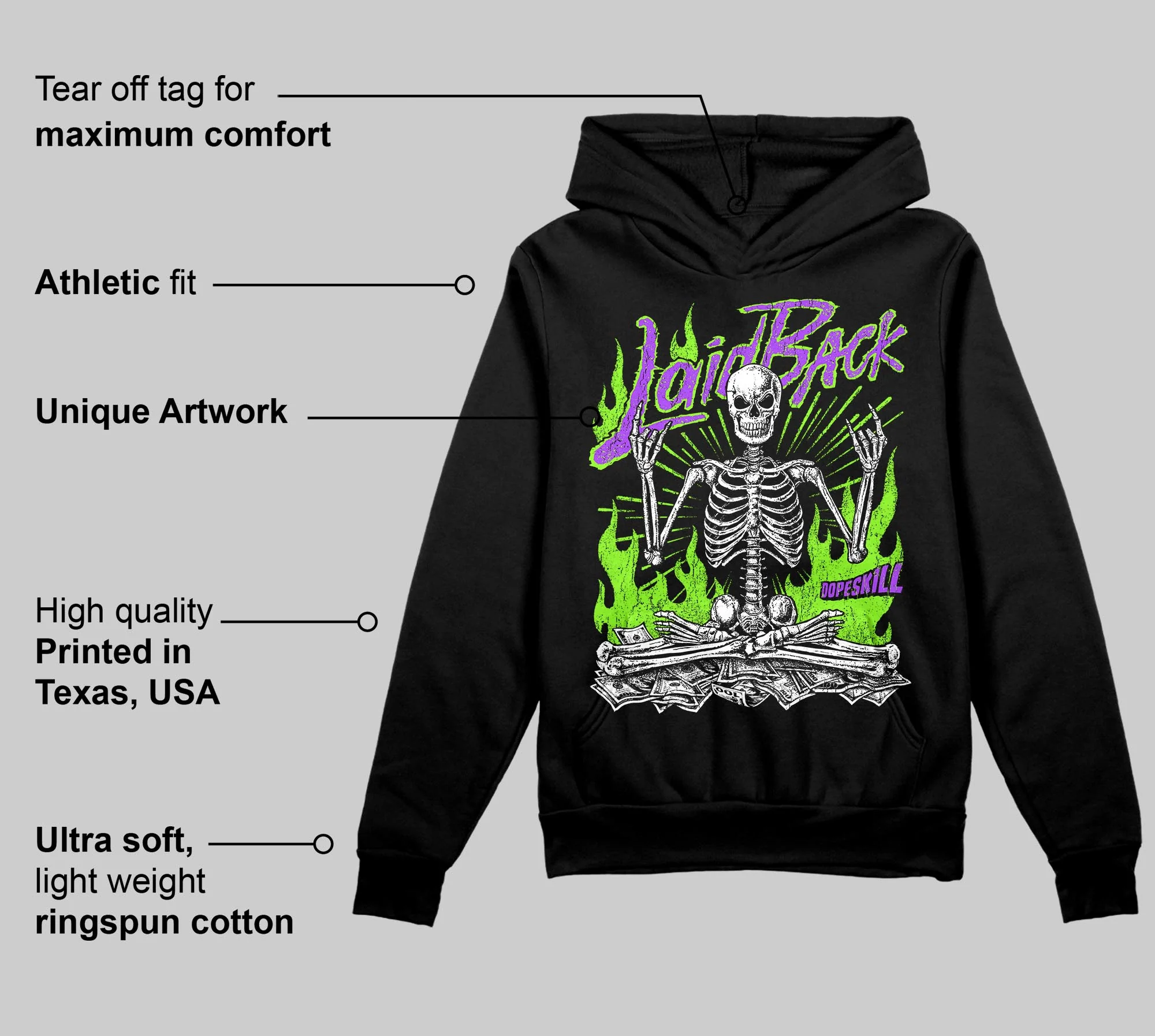 Neon Green 'Laid Back' DopeSkill Graphic Hoodie - Image 3