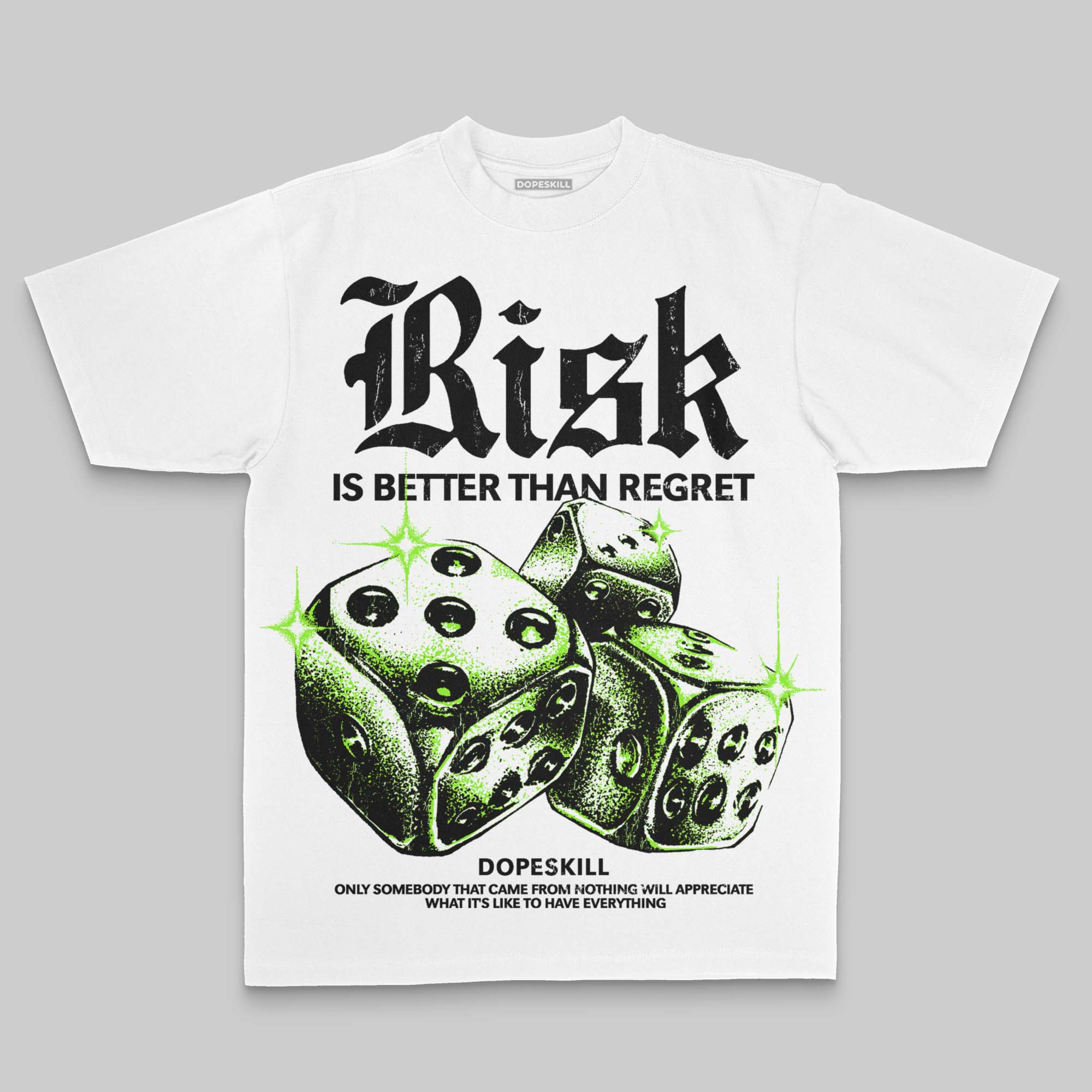 Neon Green Oversize Print 'Risk Is Better Than Regret' DopeSkill Graphic T-shirt - Image 2