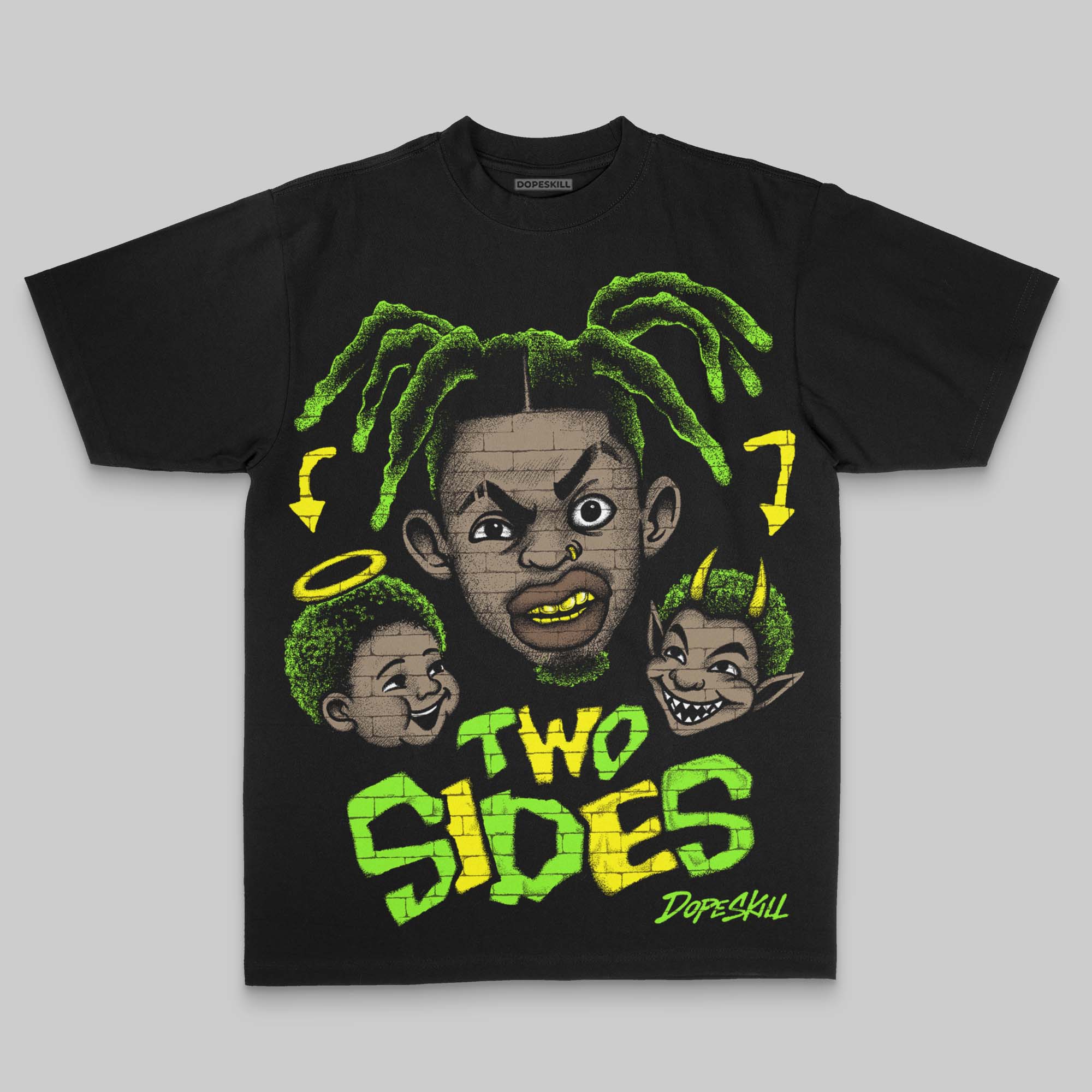Neon Green Oversize Print 'Two Sides' DopeSkill Graphic T-shirt