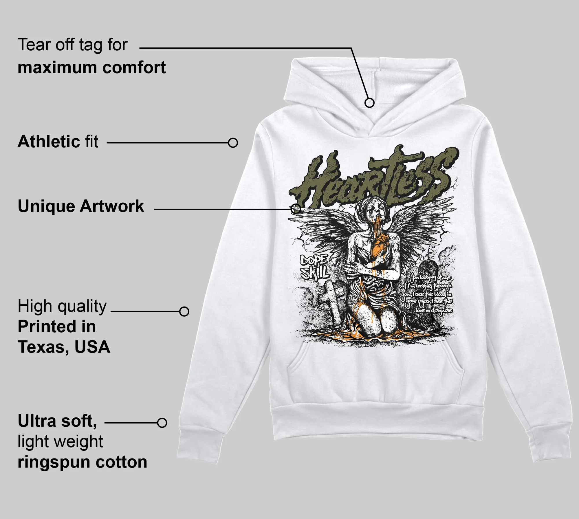 Olive 5s DopeSkill Hoodie Sweatshirt Heartless Graphic - Image 3