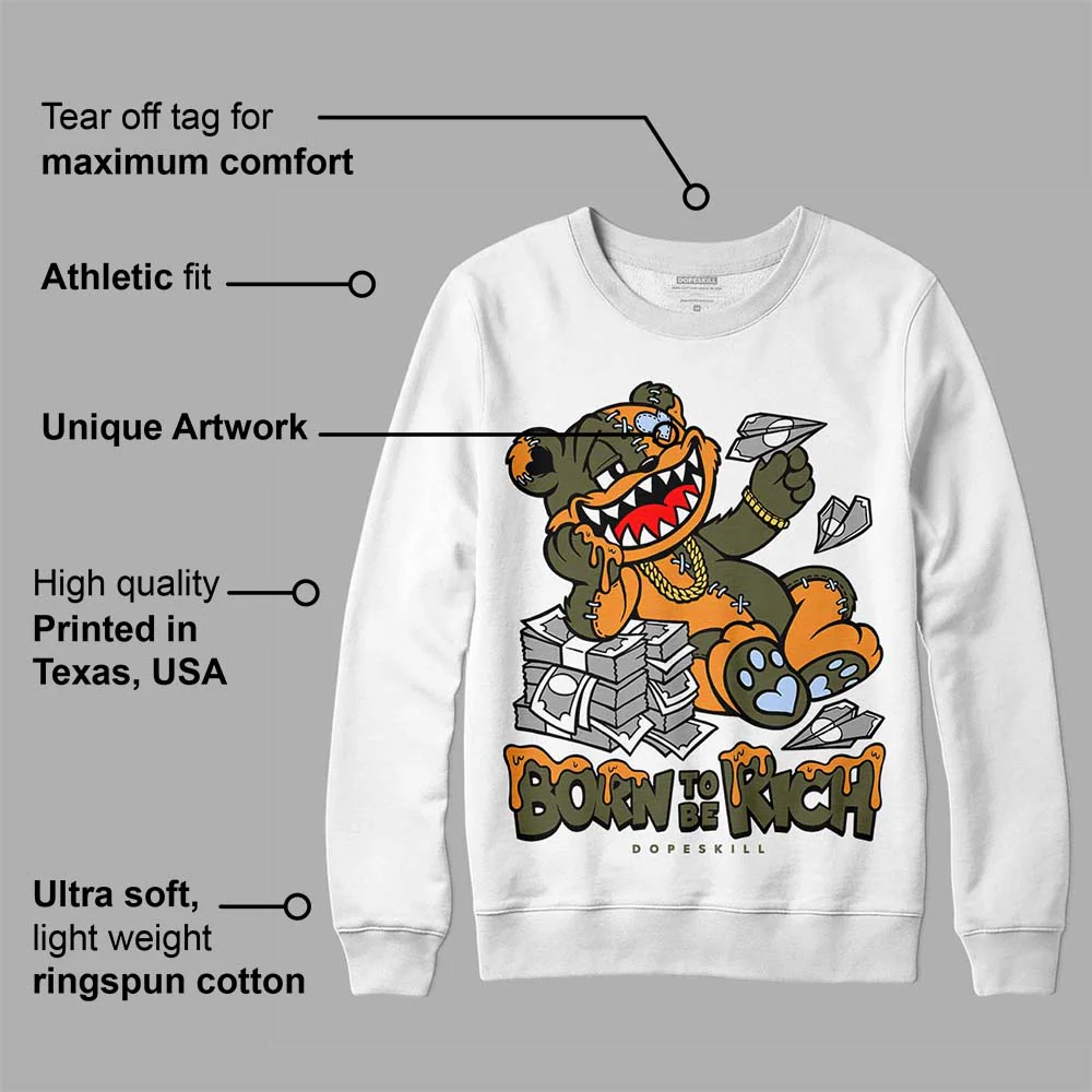 Olive 5s DopeSkill Sweatshirt Born To Be Rich Graphic - Image 3