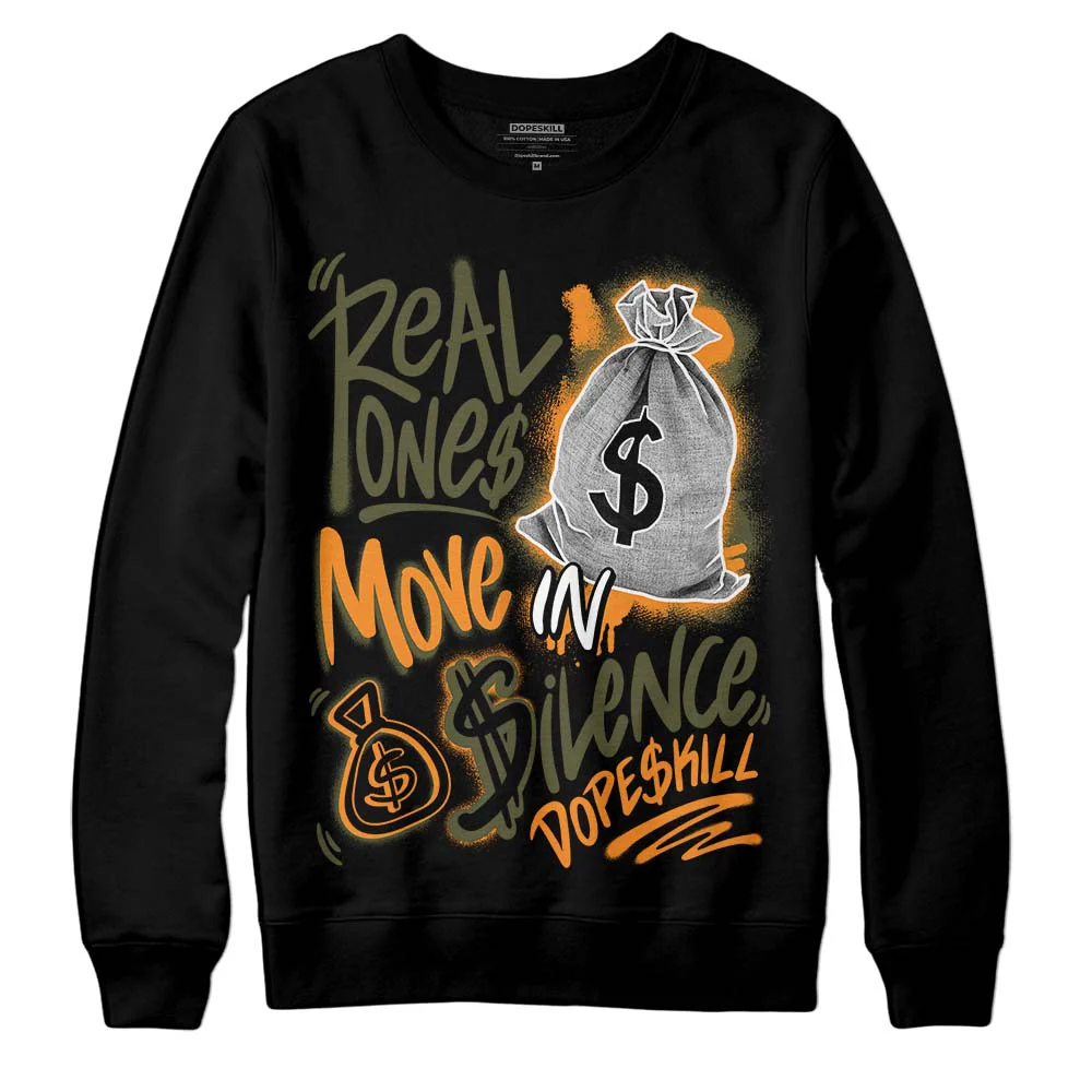 Olive 5s DopeSkill Sweatshirt Real Ones Move In Silence Graphic - Image 2
