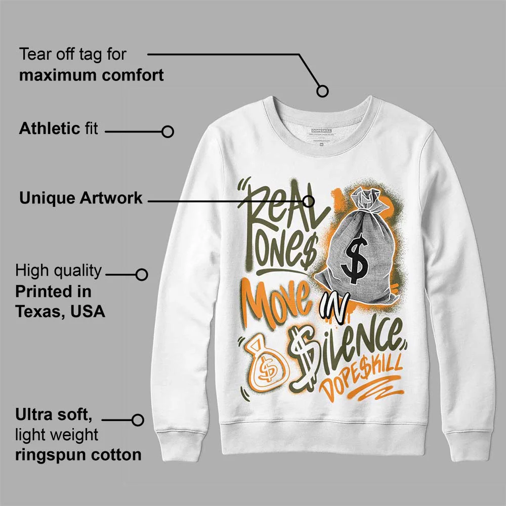 Olive 5s DopeSkill Sweatshirt Real Ones Move In Silence Graphic - Image 3
