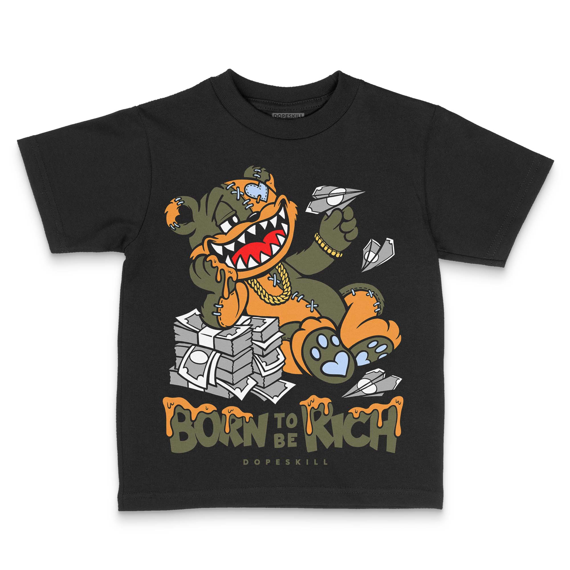 Olive 5s DopeSkill Toddler Kids T-shirt Born To Be Rich Graphic - Image 2