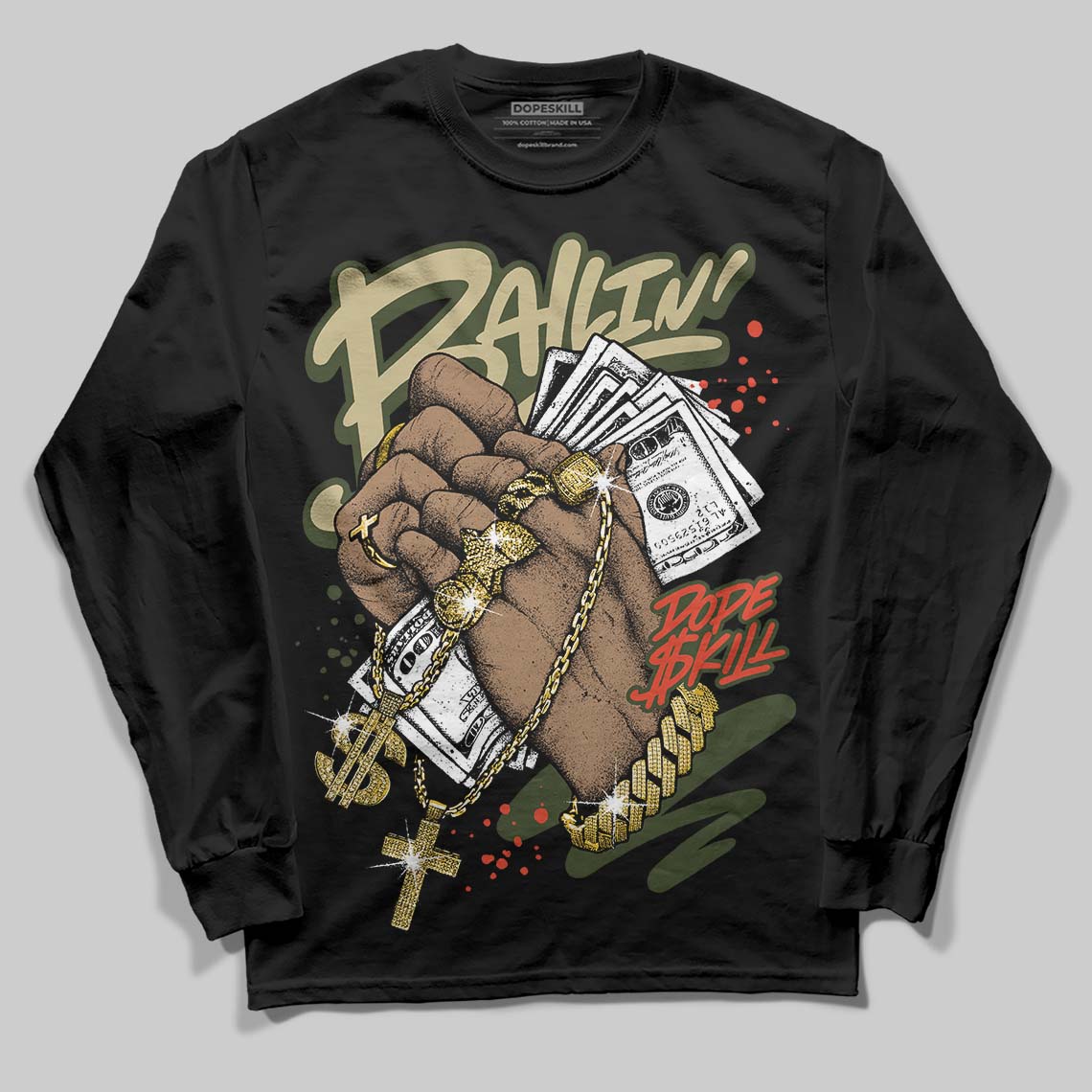 Olive Collection DopeSkill Long Sleeve T-Shirt Always Ballin' Graphic - Image 2