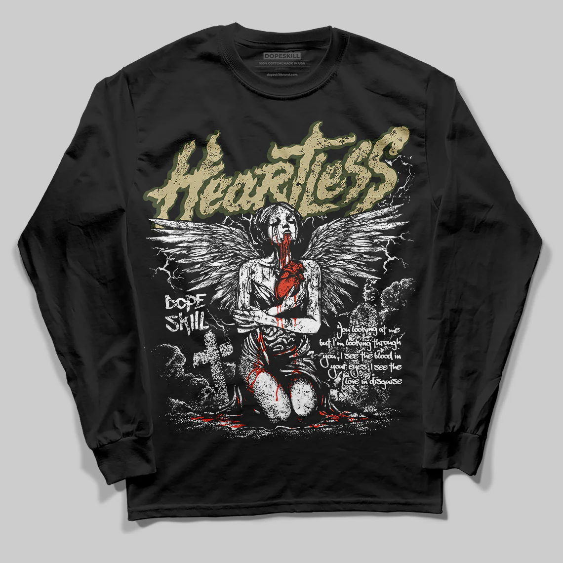 Olive Collection DopeSkill Long Sleeve T-Shirt Heartless Graphic - Image 2