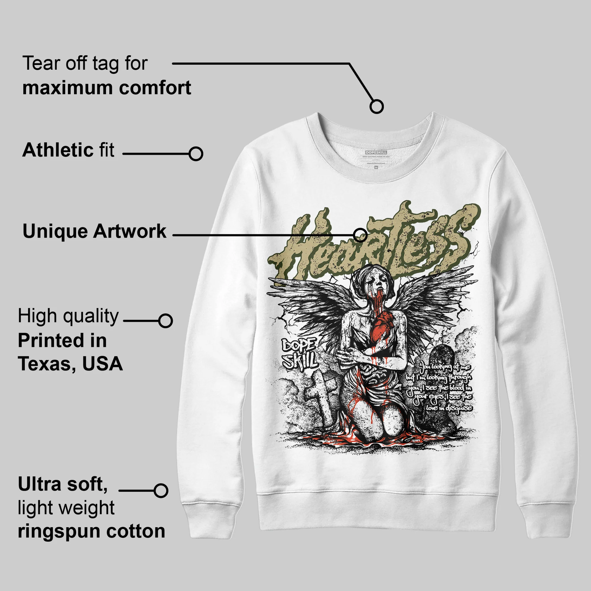 Olive Collection DopeSkill Sweatshirt Heartless Graphic - Image 3