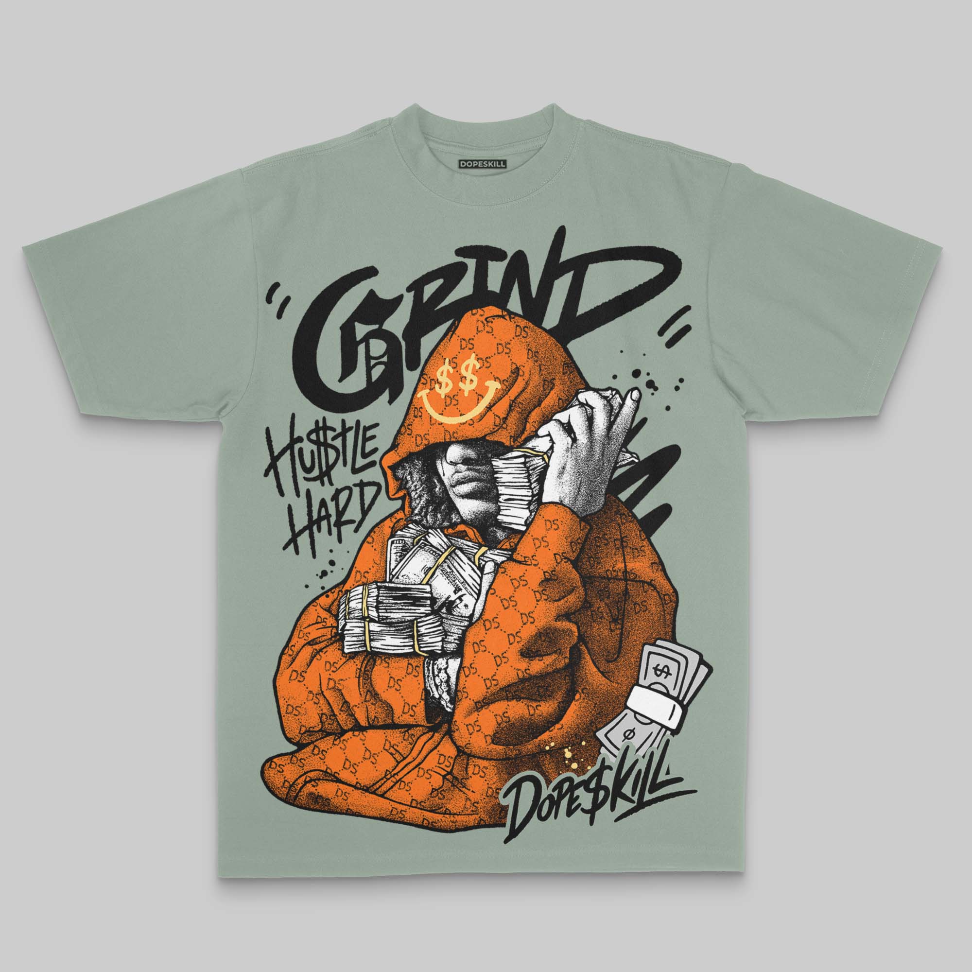 Olive Oversize Print 'Grind Pray' DopeSkill Graphic T-shirt - Image 3