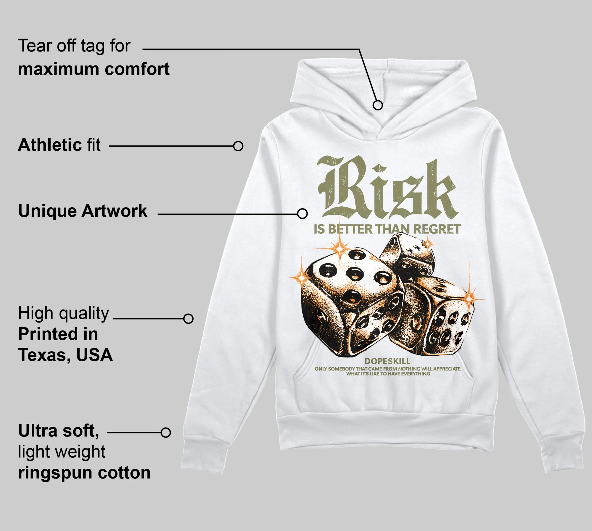 Olive 'Risk Is Better Than Regret' DopeSkill Graphic Hoodie - Image 3