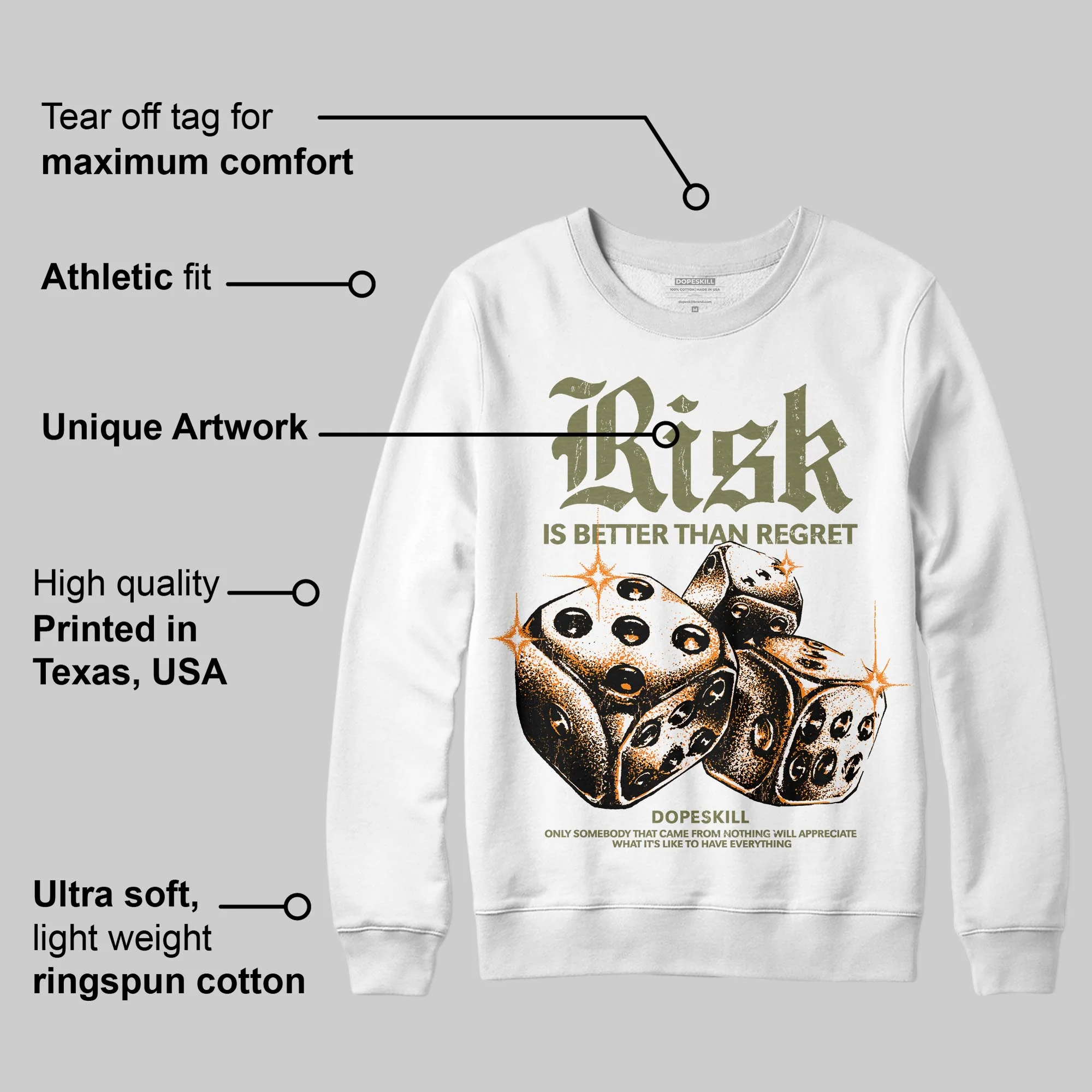 Olive 'Risk Is Better Than Regret' DopeSkill Graphic Sweatshirt - Image 3