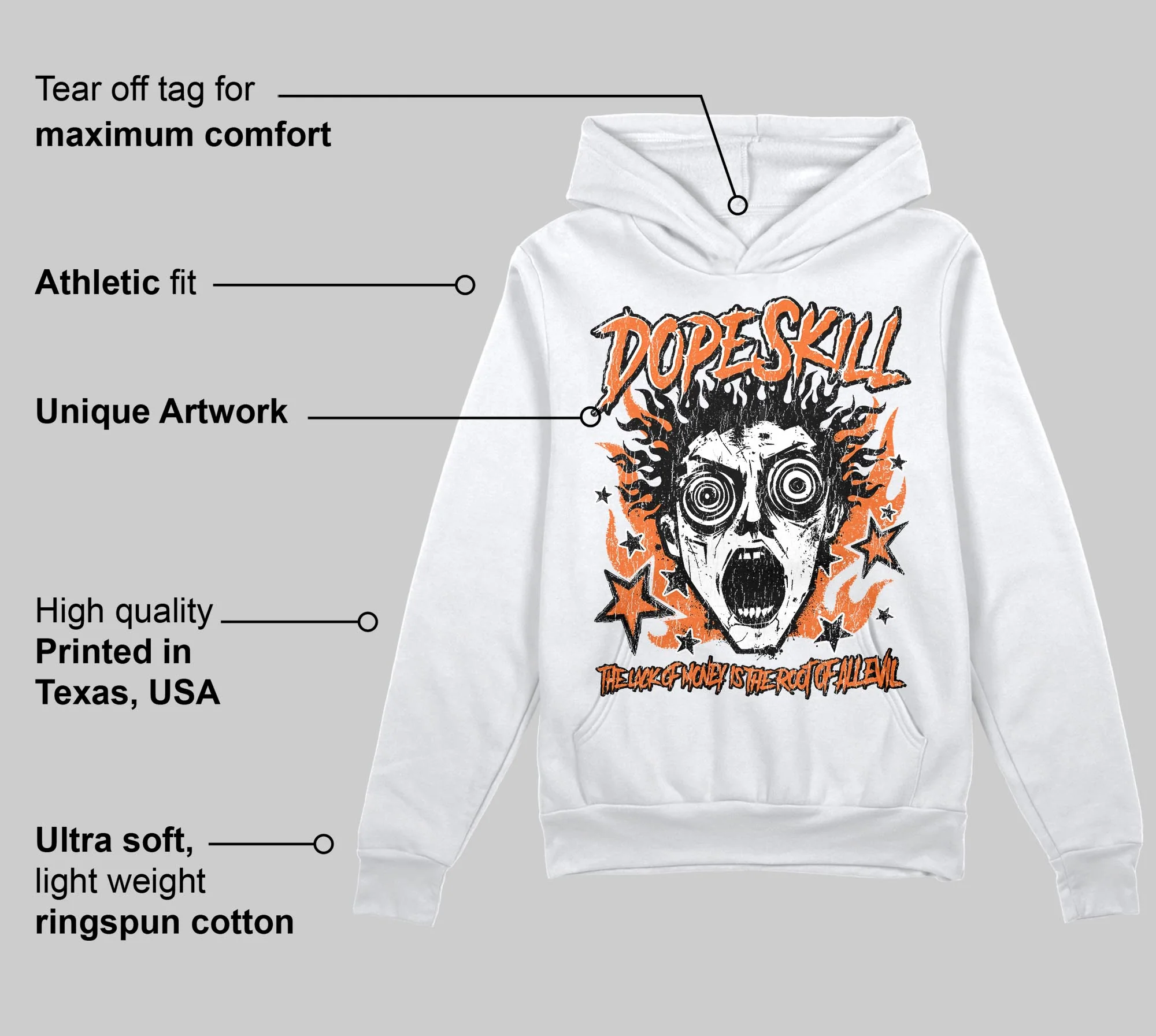 Orange Black White DopeSkill Hoodie Sweatshirt Root of Evil Graphic - Image 3