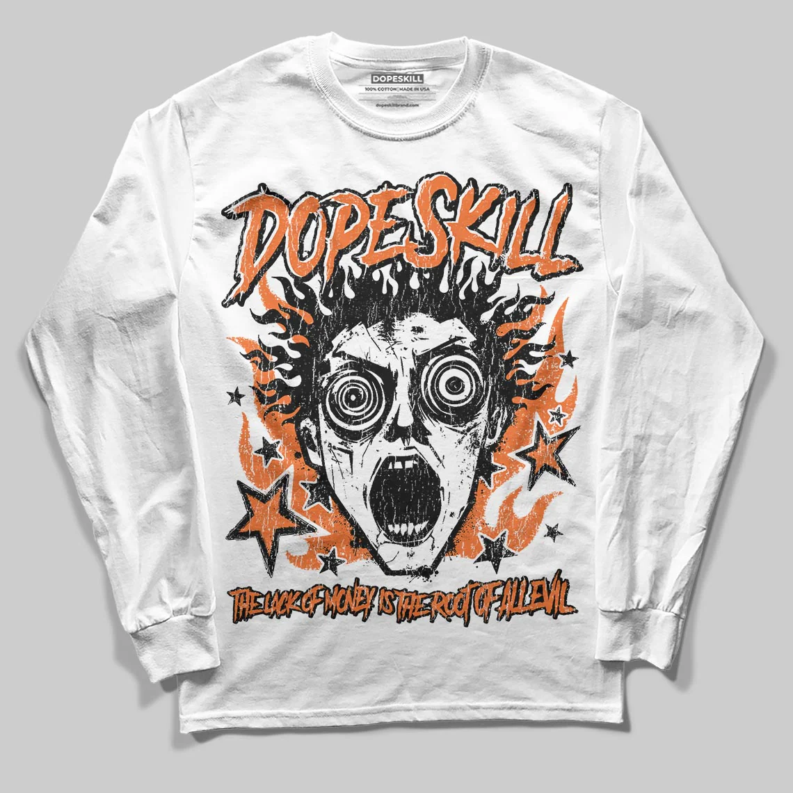 Orange Black White DopeSkill Long Sleeve T-Shirt Root of Evil Graphic