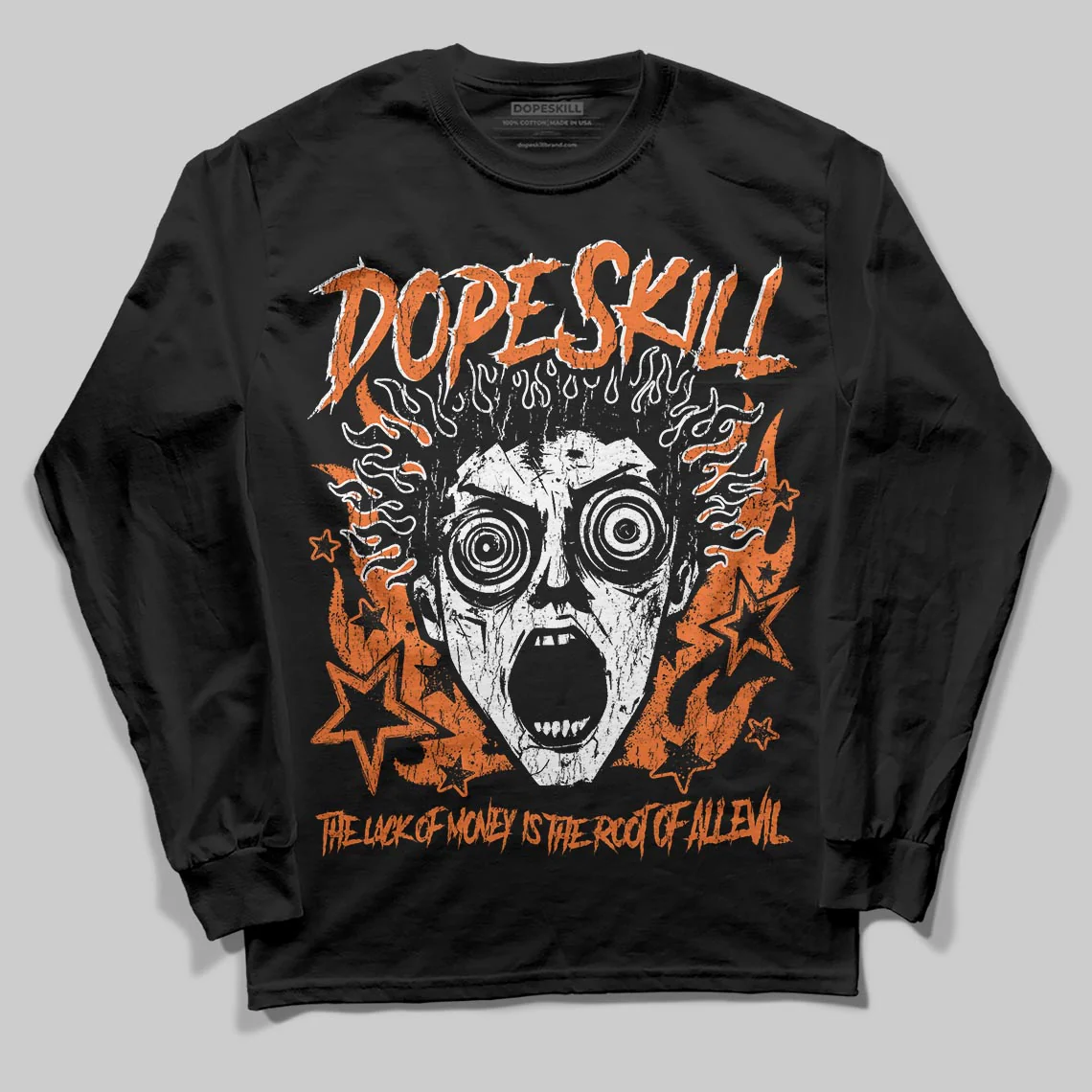 Orange Black White DopeSkill Long Sleeve T-Shirt Root of Evil Graphic - Image 2