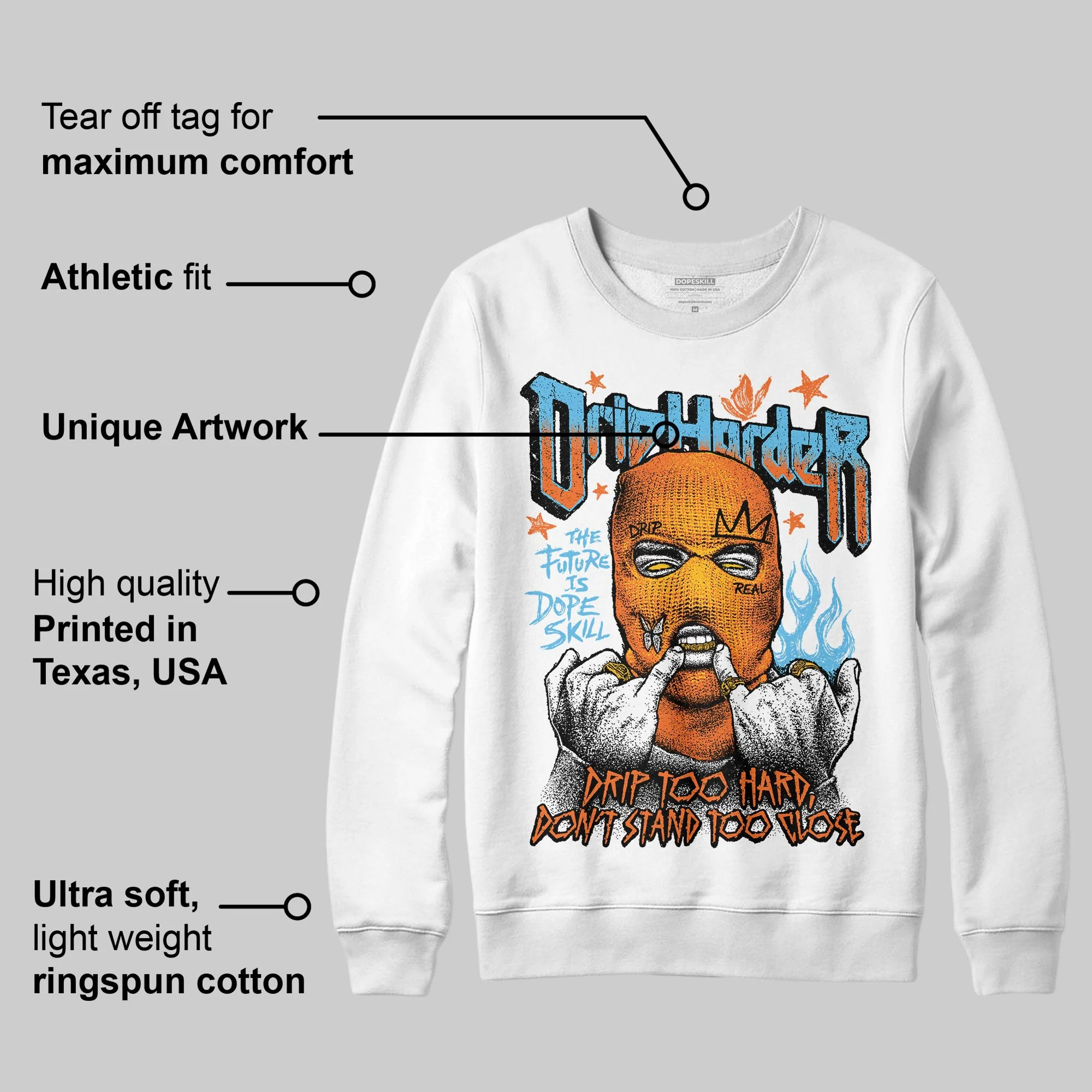 Orange Black White DopeSkill Sweatshirt Drip Harder Graphic - Image 3